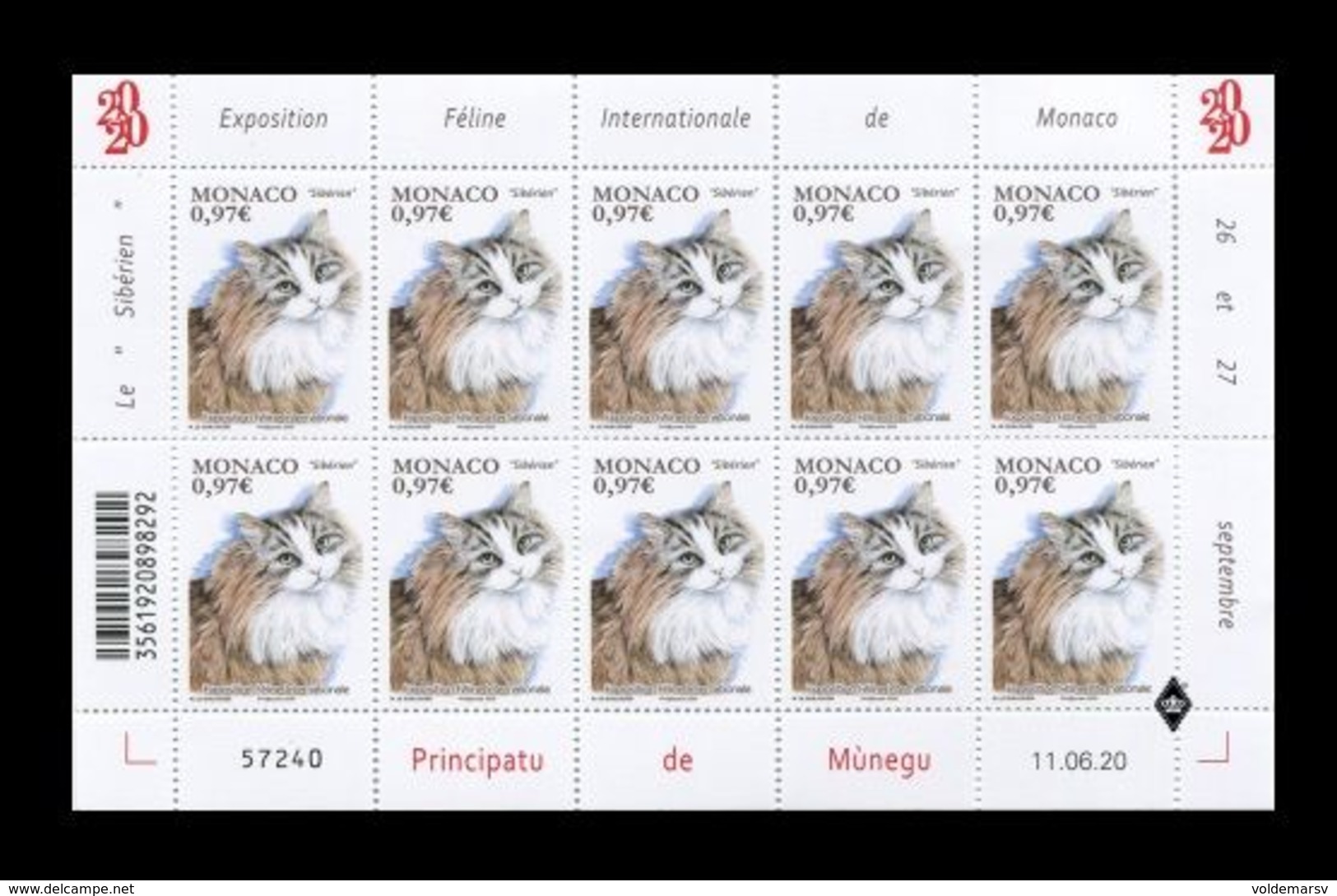 Monaco 2020 Mih. 3498 Fauna. International Cat Show. Siberian Cat (M/S) MNH ** - Neufs