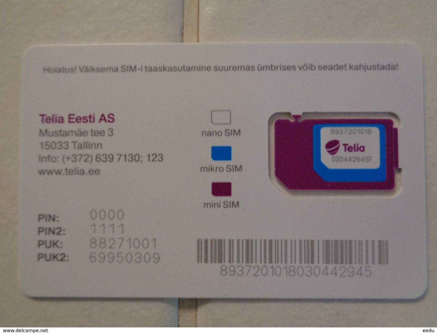 Estonia GSM/SIM Phonecard ( MINT ) - Estonie