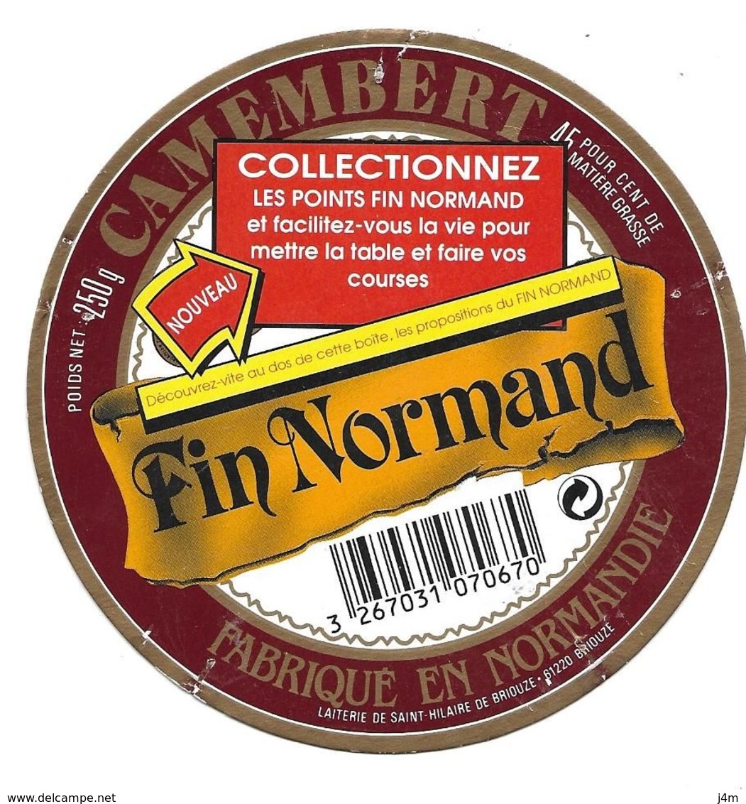 ETIQUETTE De FROMAGE Cartonnée..CAMEMBERT Fabriqué NORMANDIE..Fin Normand..Laiterie St HILAIRE De BRIOUZE (61)..Collec.. - Fromage