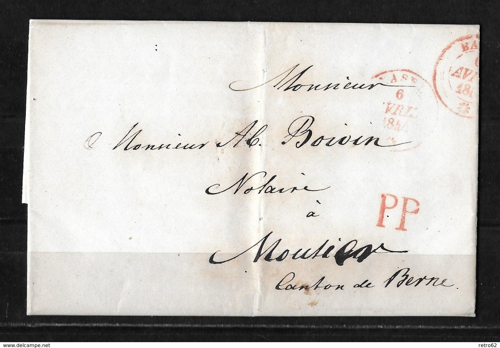 1844 VORPHILATELIE BASEL → PP - Siegelfaltbrief Basel Nach Moutier 6 AVRIL 1844 - ...-1845 Prephilately