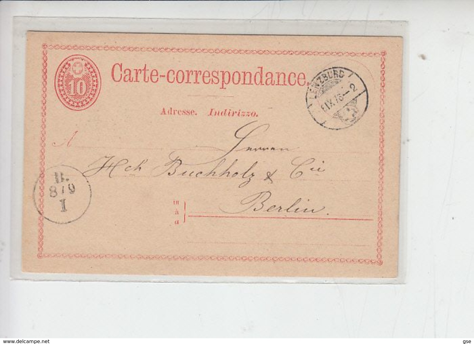 SVIZZERA  1873 - Carte -corrispondance  To Berlin - Stamped Stationery