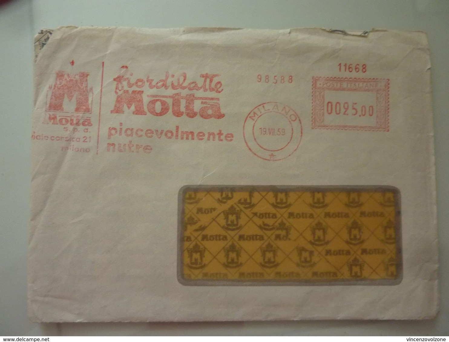 Busta Viaggiata Pubblicitaria "FIORDILATTE MOTTA PIACEVOLMENTE NUTRE" 1959 - 1946-60: Marcophilia