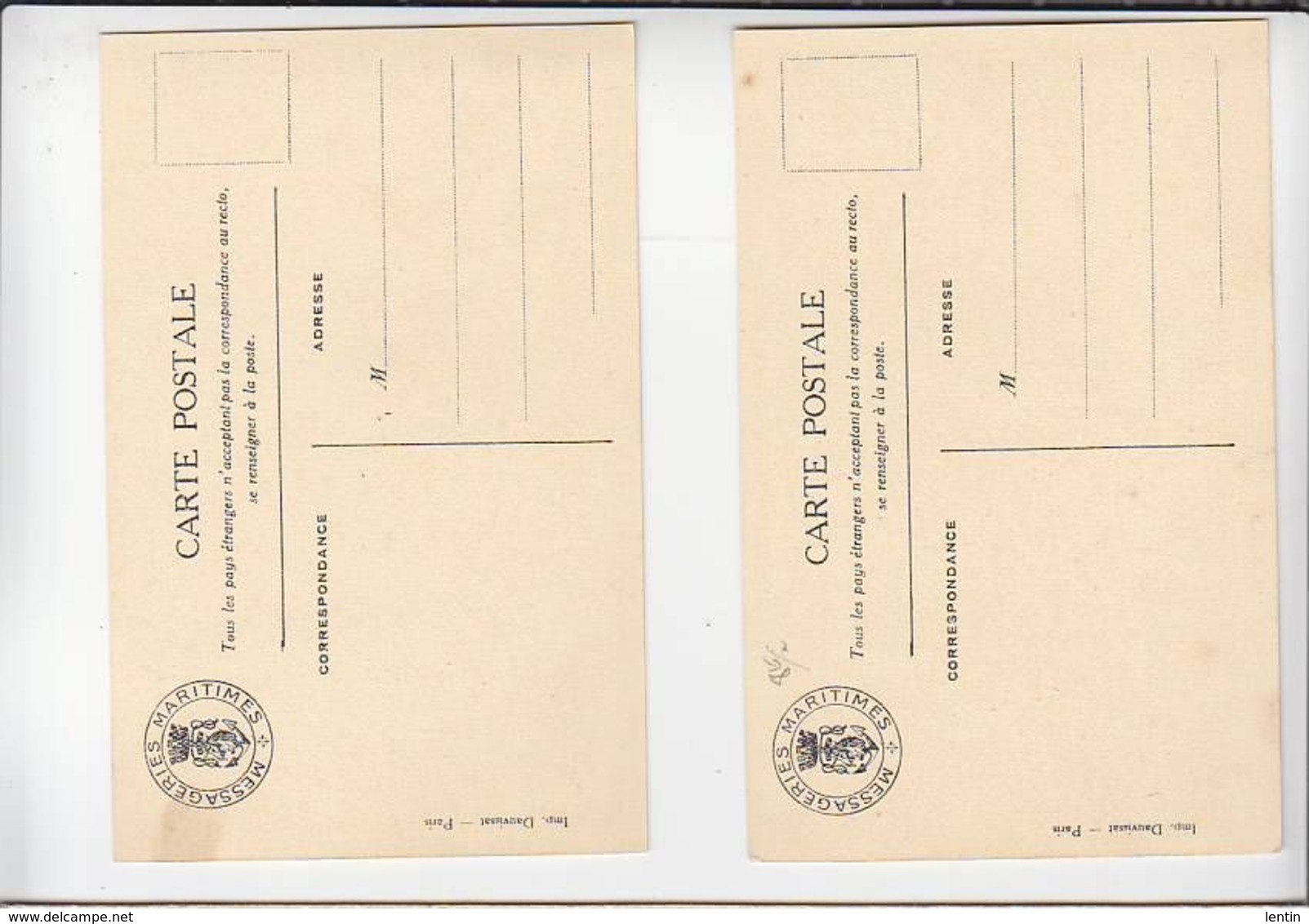 Marine Commerce / Lot De 2 / Messageries Maritimes / Jean Laborde / Cabine 4 Couchettes + De Luxe - Handel