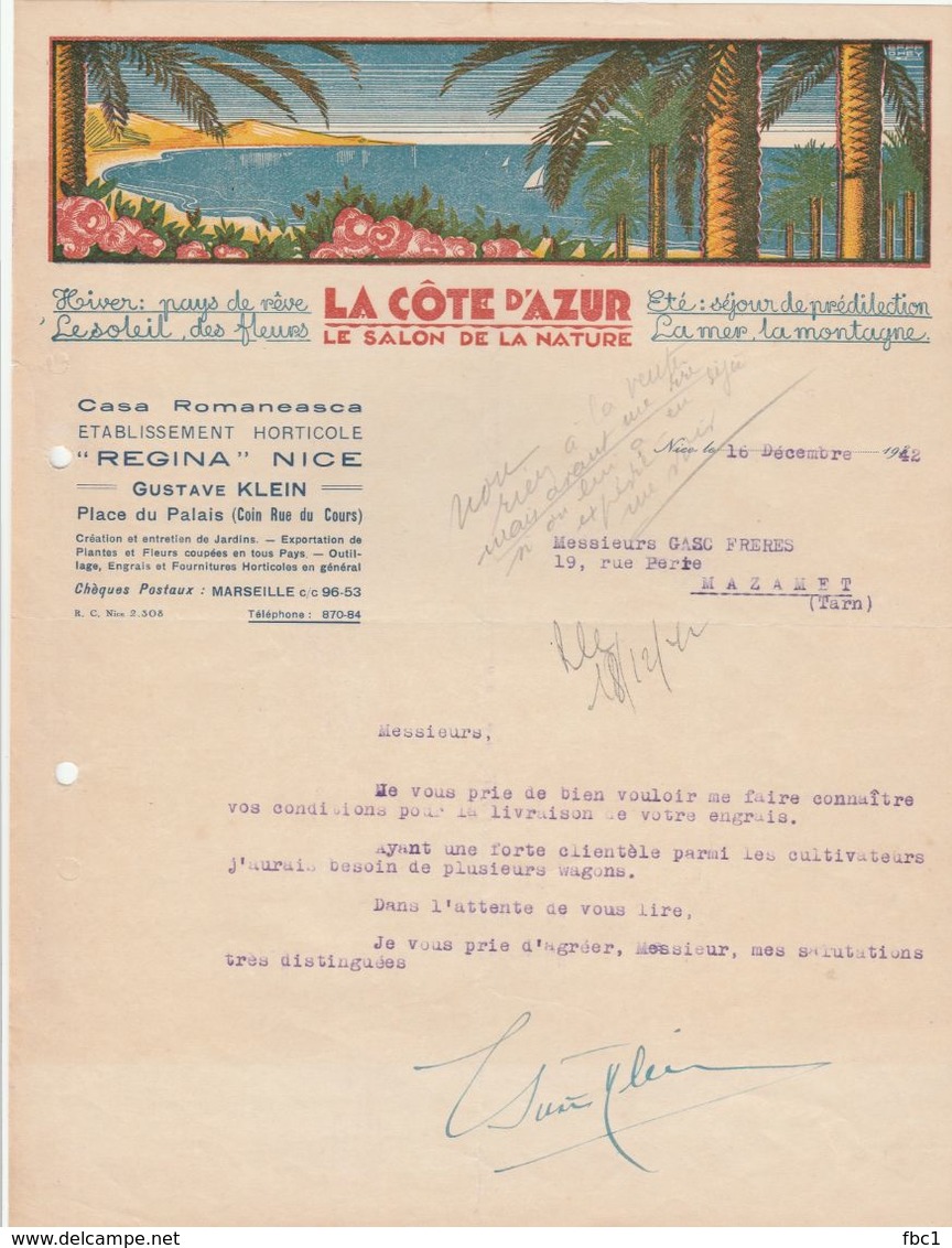 Nice - Gustave Klein - Etablissement Horticole - Casa Romaneasca - Fleurs, Jardins 1942 - 1900 – 1949