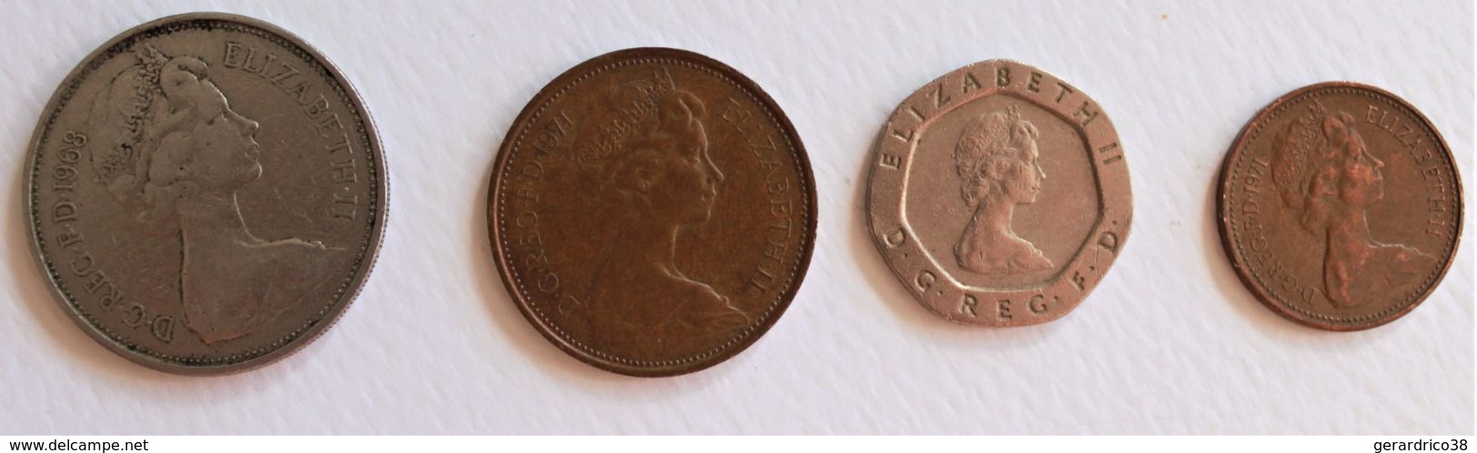 Lot De 1 Penny (1971).2 Pence(1971).10 Pence (1968).20 Pence (1983). - Autres & Non Classés
