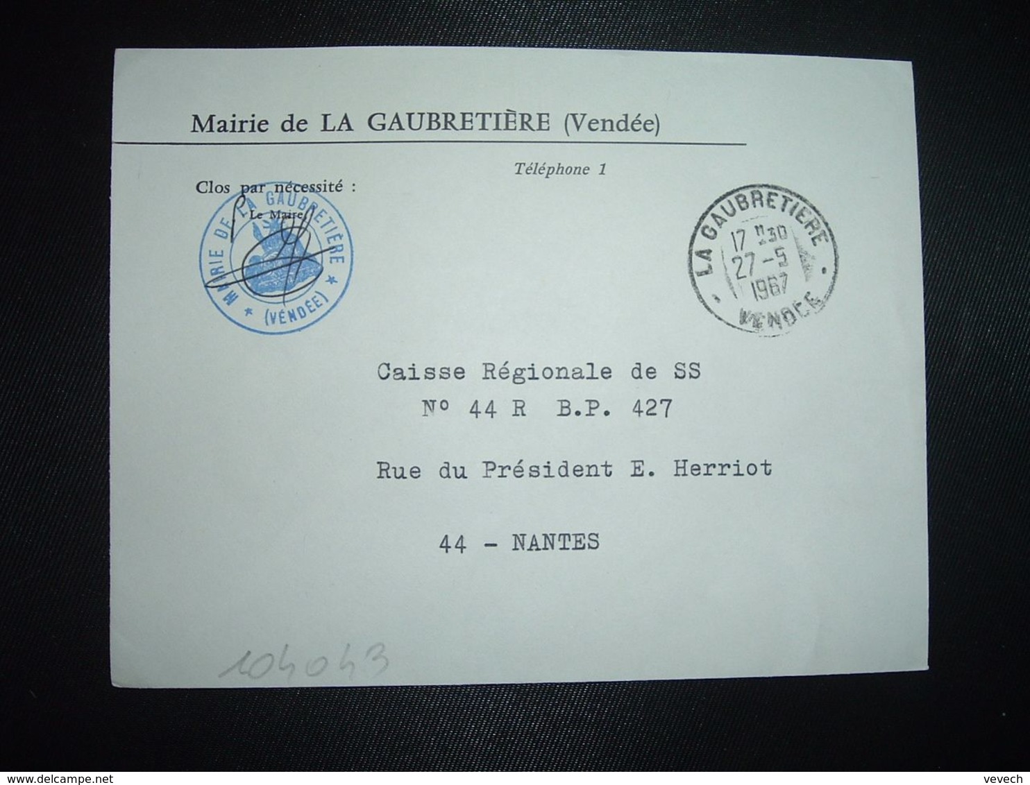 LETTRE MAIRIE OBL.27-5 1967 LA GAUBRETIERE VENDEE (85) - 1961-....