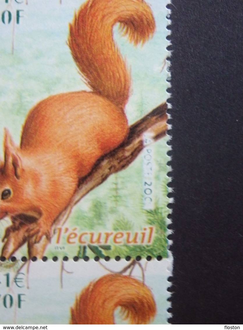 N°3381 LUXE** - Ecureuil - 2€70 - Bloc De 4 - Impression Dépouillée De ''LA POSTE 2001'' - Dentelé 13½ - Gomme D'origine - Unused Stamps