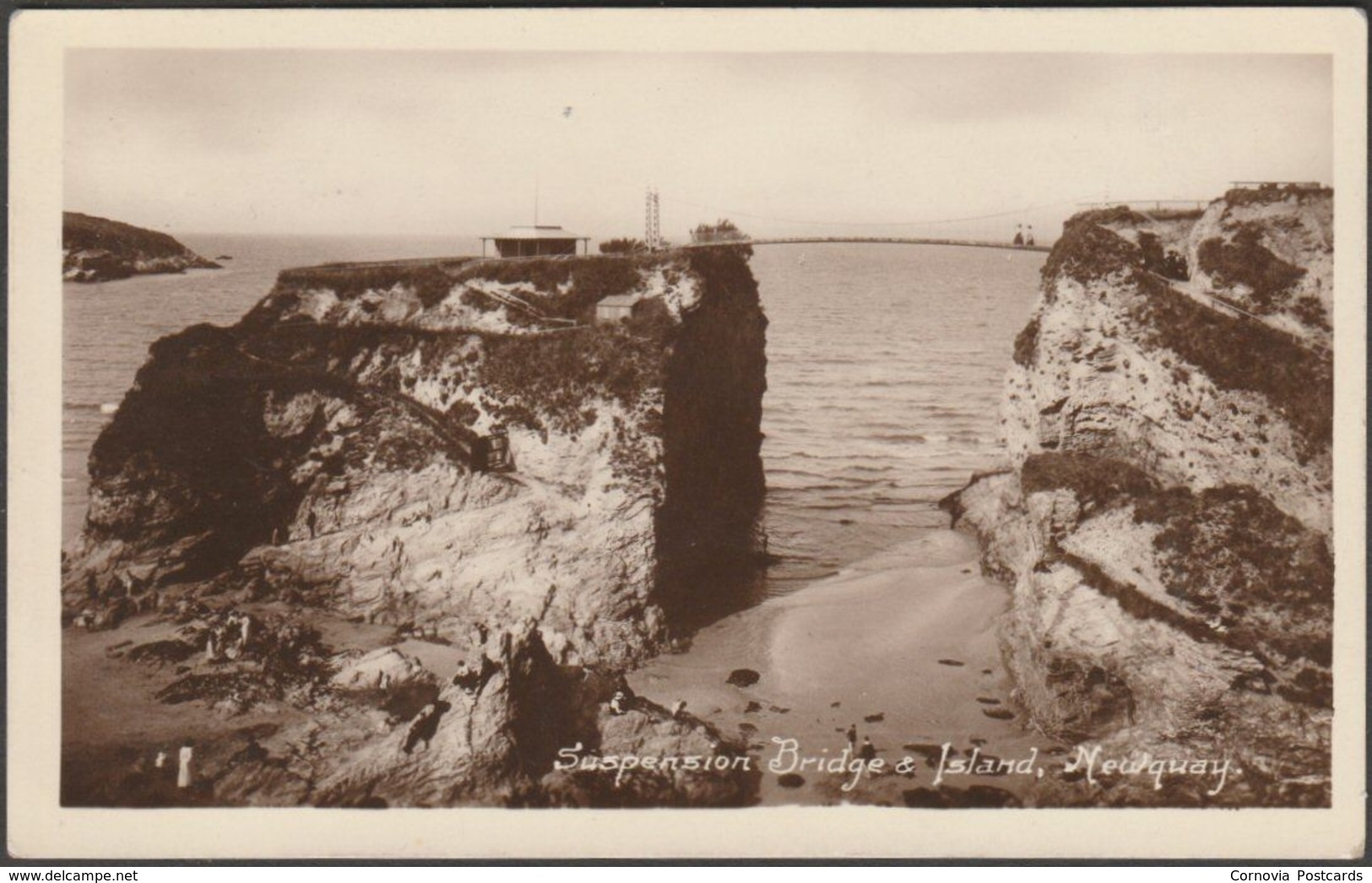 Suspension Bridge & Island, Newquay, Cornwall, C.1910s - Harvey Barton RP Postcard - Newquay