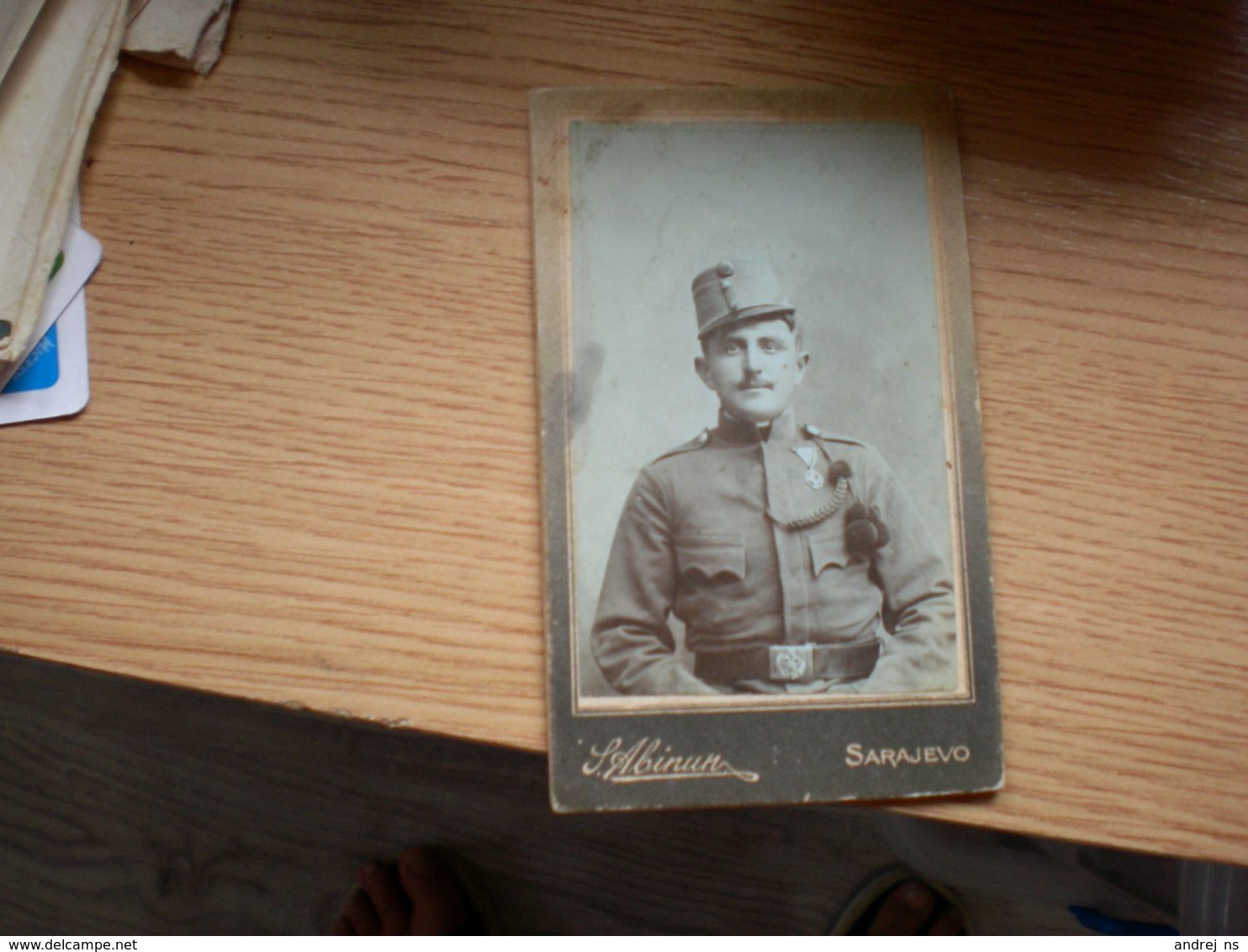 Judaica Old Cardboard Sarajevo S Abinun Soldiers Visite Portrait - War, Military