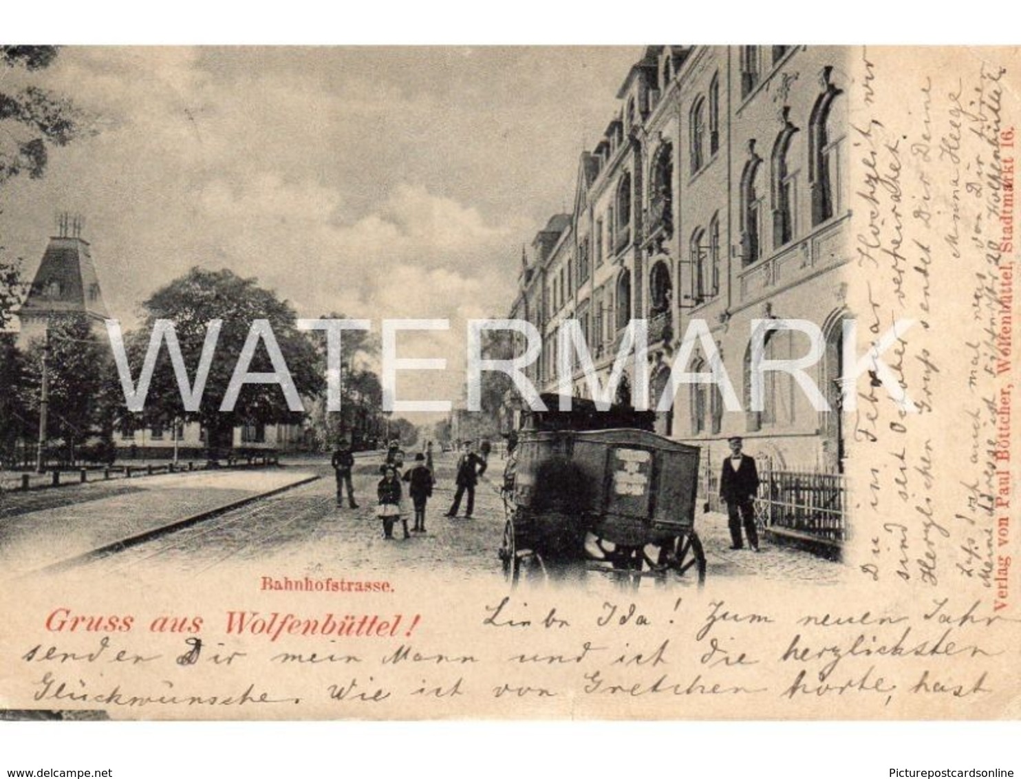 GRUSS AUS WOLFENBUTTEL BAHNHOFSTRASSE NICE OLD B/W POSTCARD GERMANY 1899 - Wolfenbuettel