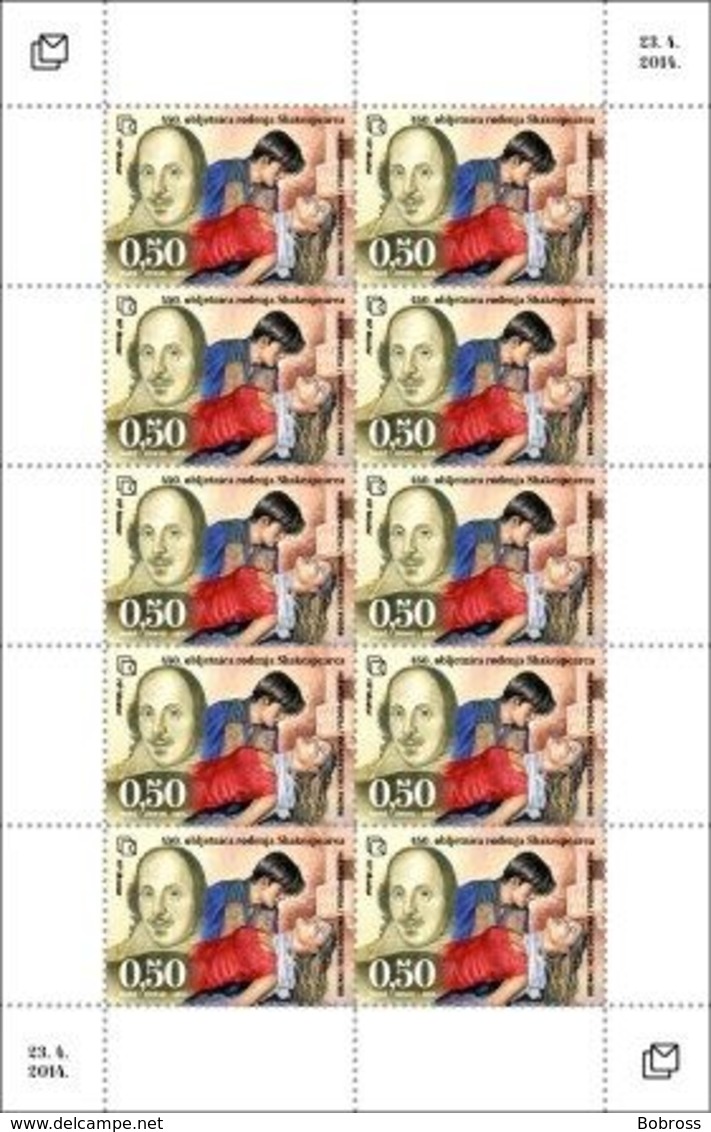 2014 The 450th Anniversary Of The Birth Of William Shakespeare, N° 382, Croat Post Mostar, Bosnia And Herzegovina, MNH - Bosnien-Herzegowina