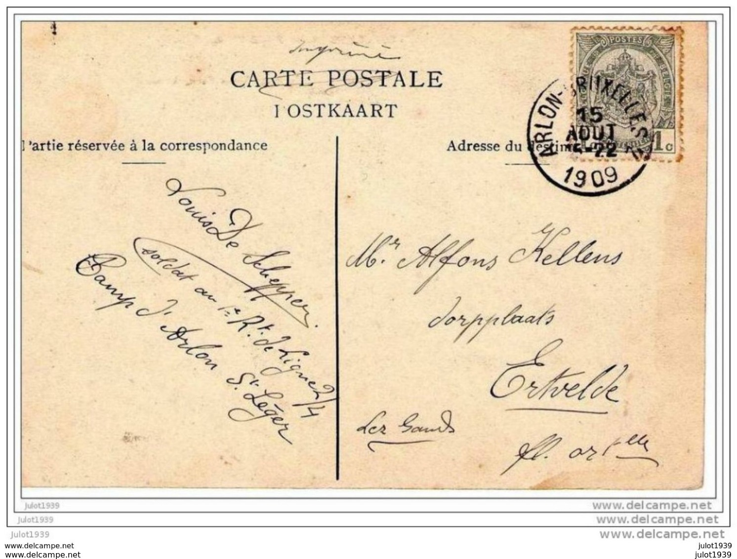ERTVELDE ..-- SAINT - LEGER ..-- Faubourg . 1909 Vers ERTVELDE ( Mr Alfons KELLENS ) . Voir Verso . - Evergem