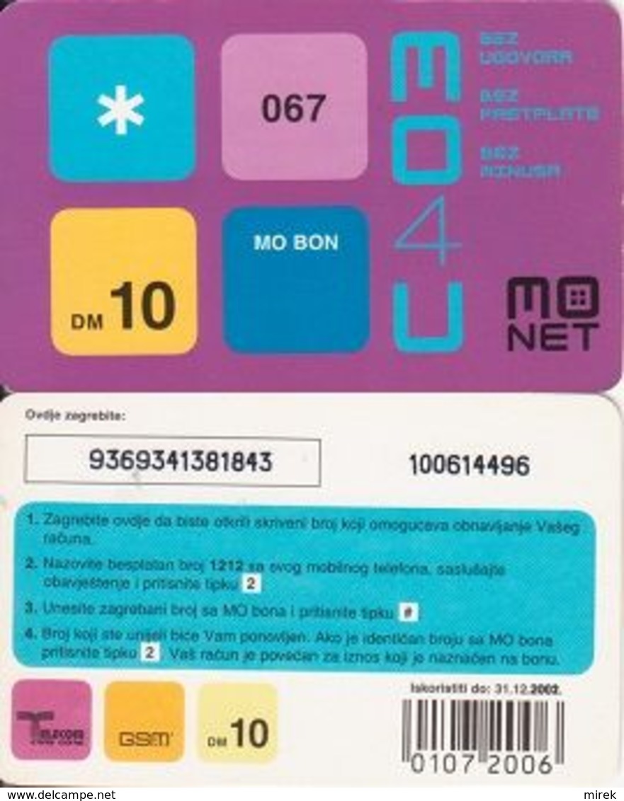 37/ Montenegro; Monet, Old Prepaid GSM Card - Montenegro