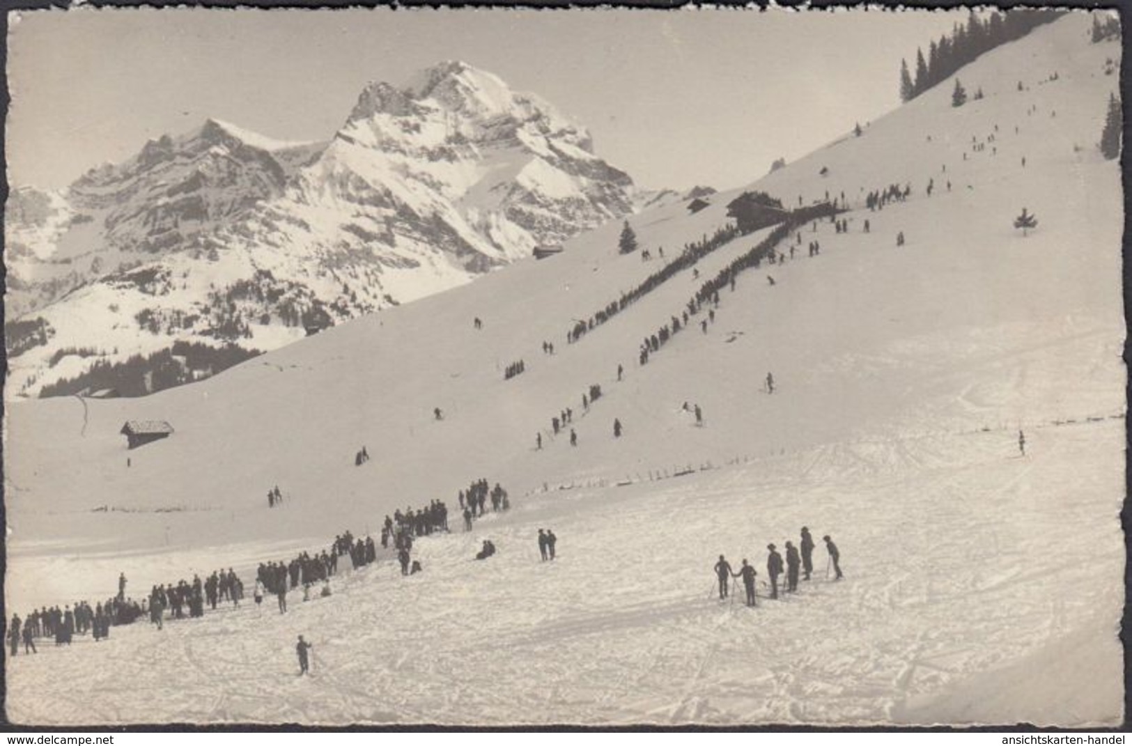 AK Adelboden Skigebiet Skifahrer, Gelaufen 1920 - Adelboden