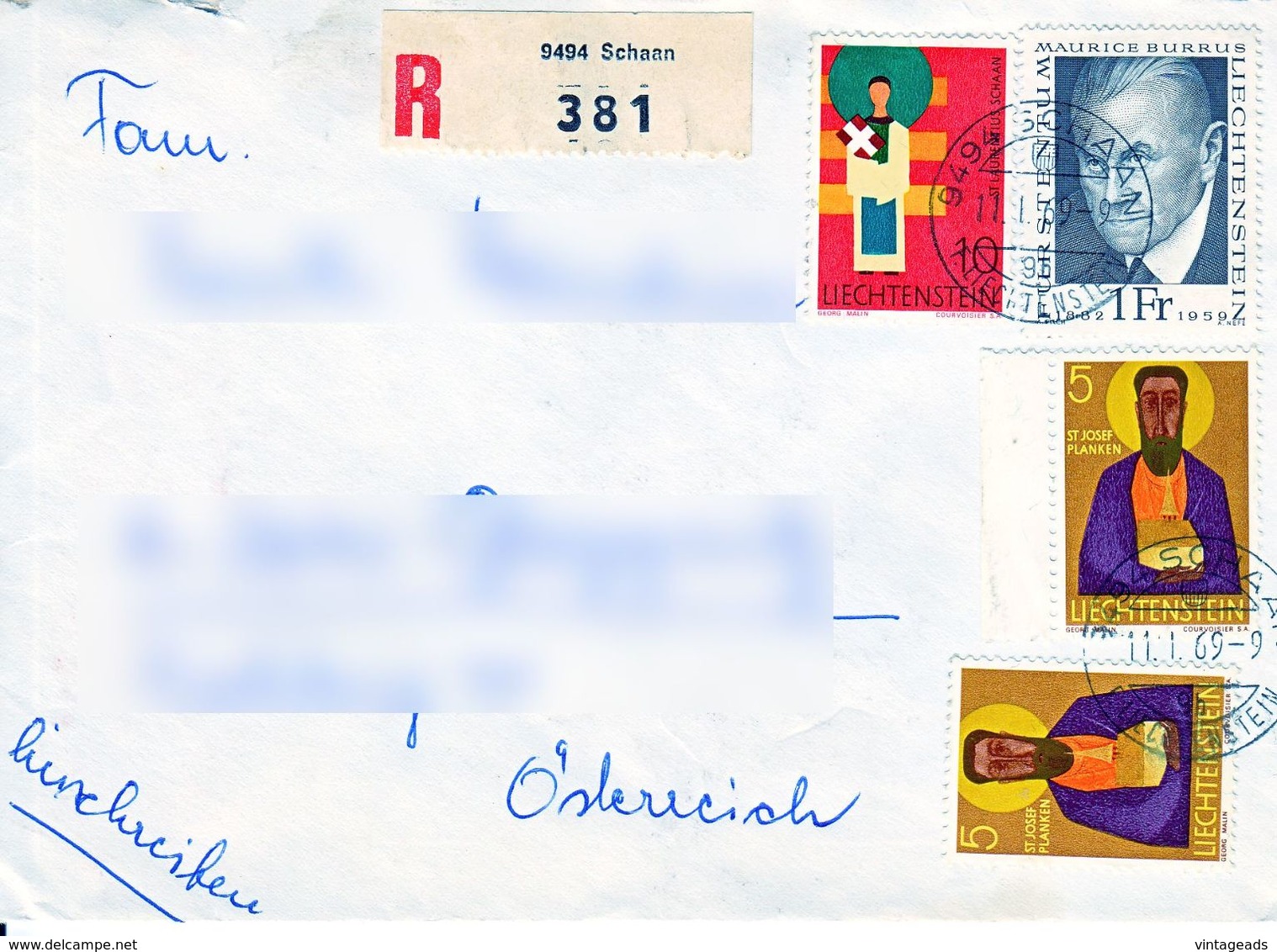 (BM852) Briefkuvert Liechtenstein - Österreich 1969, Reco Schaan, Mehrfach Frankiert - Cartas & Documentos