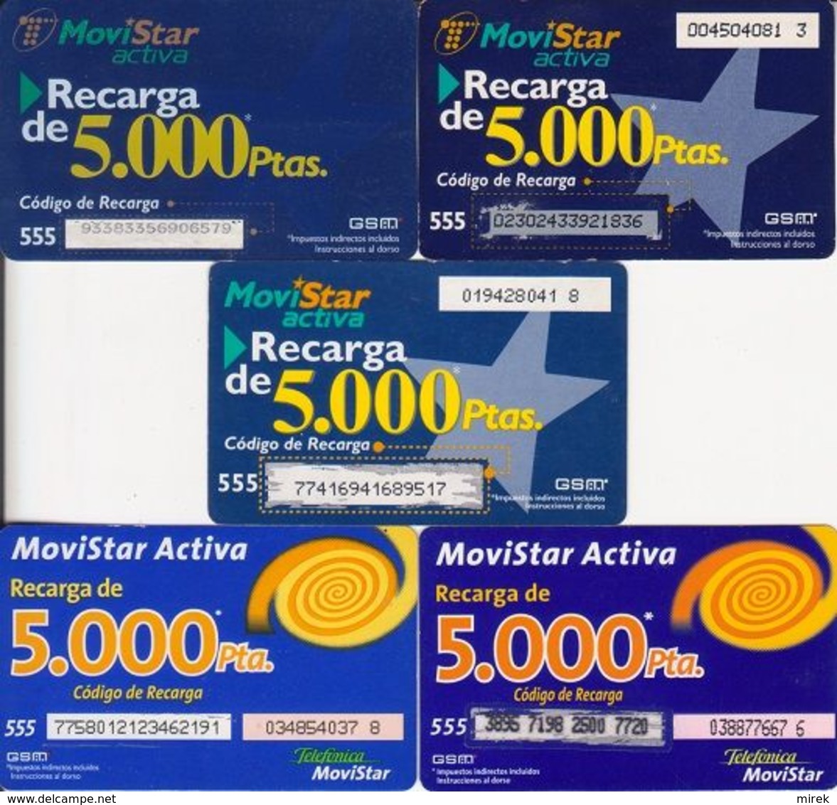 63/ Spain; Telefonica, 5 Old Prepaid GSM Cards - Telefonica