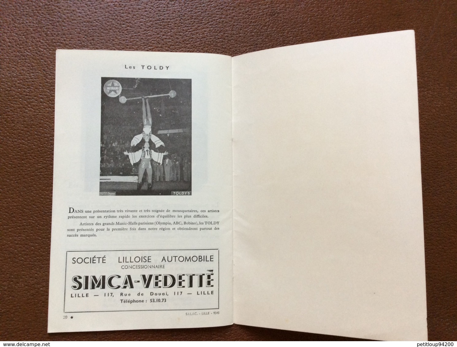 PROGRAMME CIRQUE CIRCUS  Zavatta  ANNEE 1957