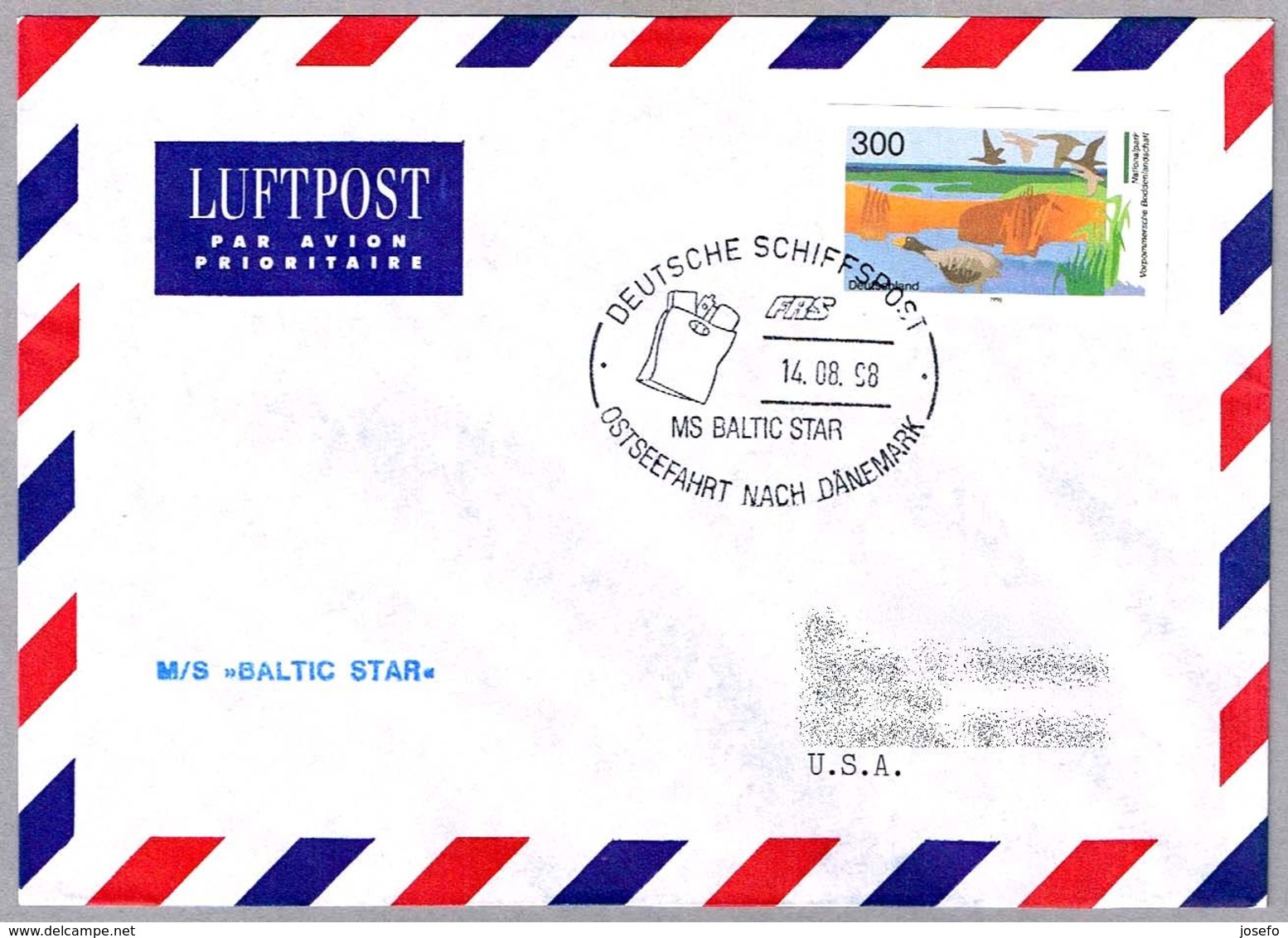 CORREO NAVAL - SCHIFFSPOST - MS BALTIC STAR - FERRY A DINAMARCA. 1998 - Posta