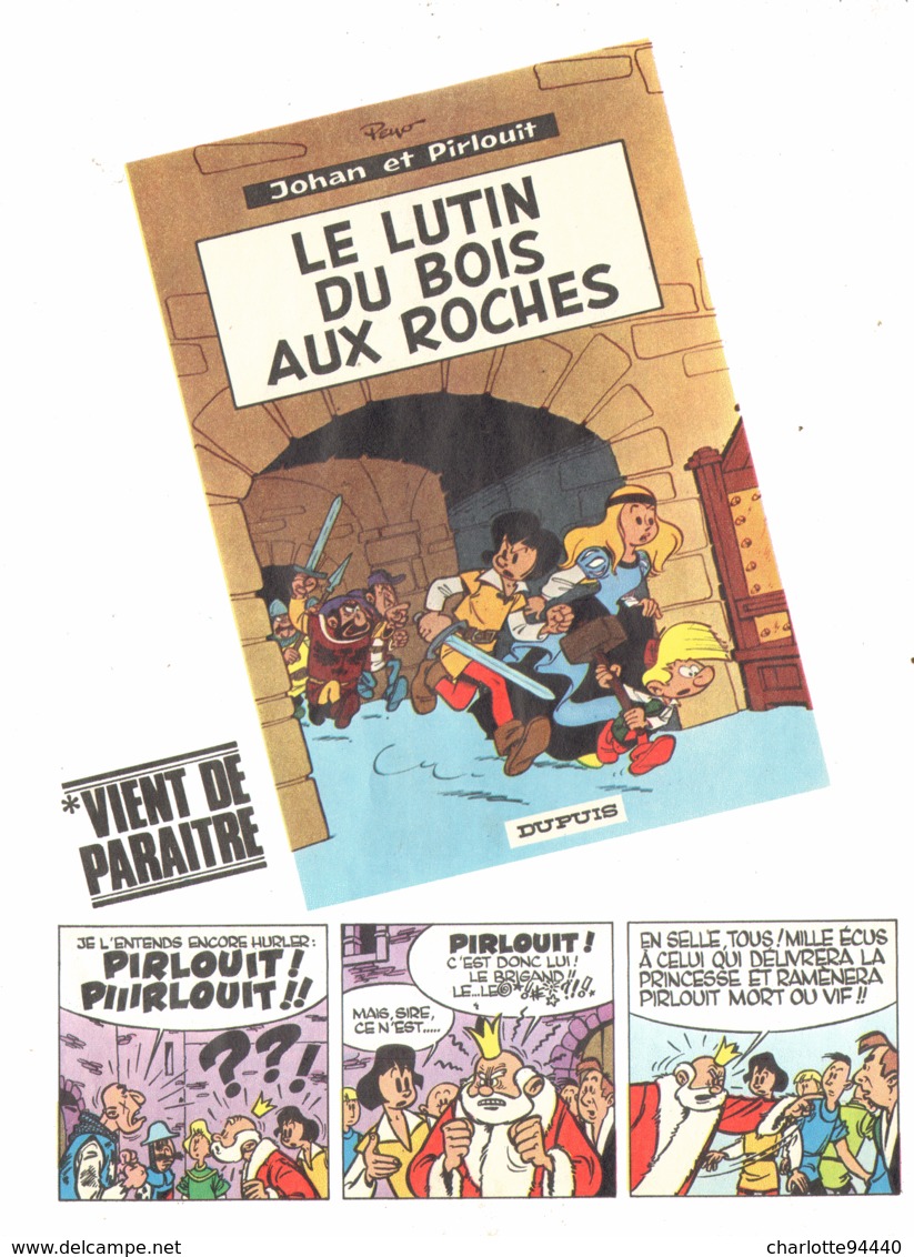 PUB ALBUM  " JOHAN ET PIRLOUIT " " LE LUTIN DU BOIS AUX ROCHES   "   1967 ( 1 ) - Oggetti Pubblicitari