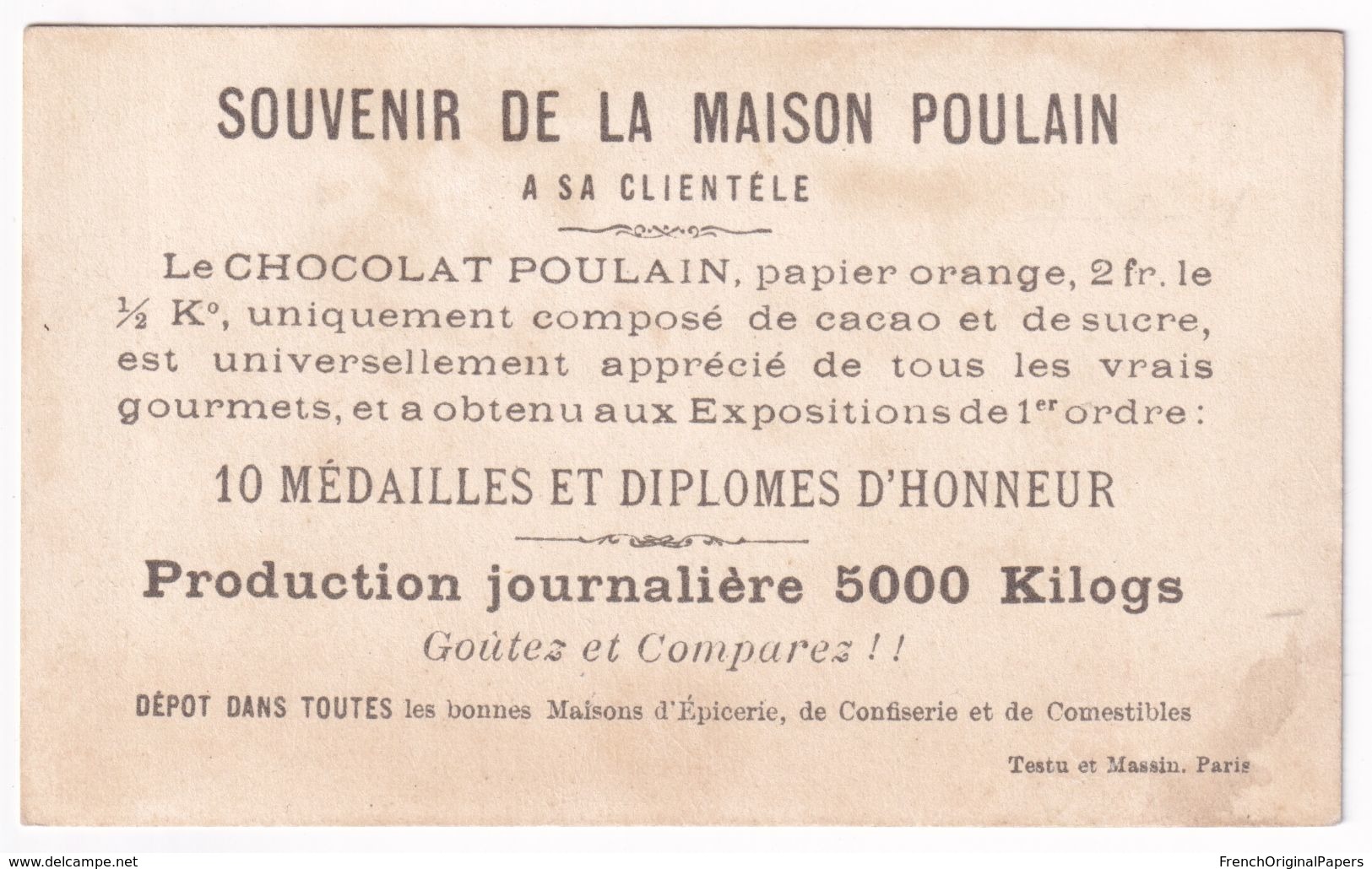 Rare Chromo Chocolat Poulain Testu & Massin 1895 Thème Grenouille Humanisée Anthropomorphisme Escrime épée Duel A37-44 - Poulain