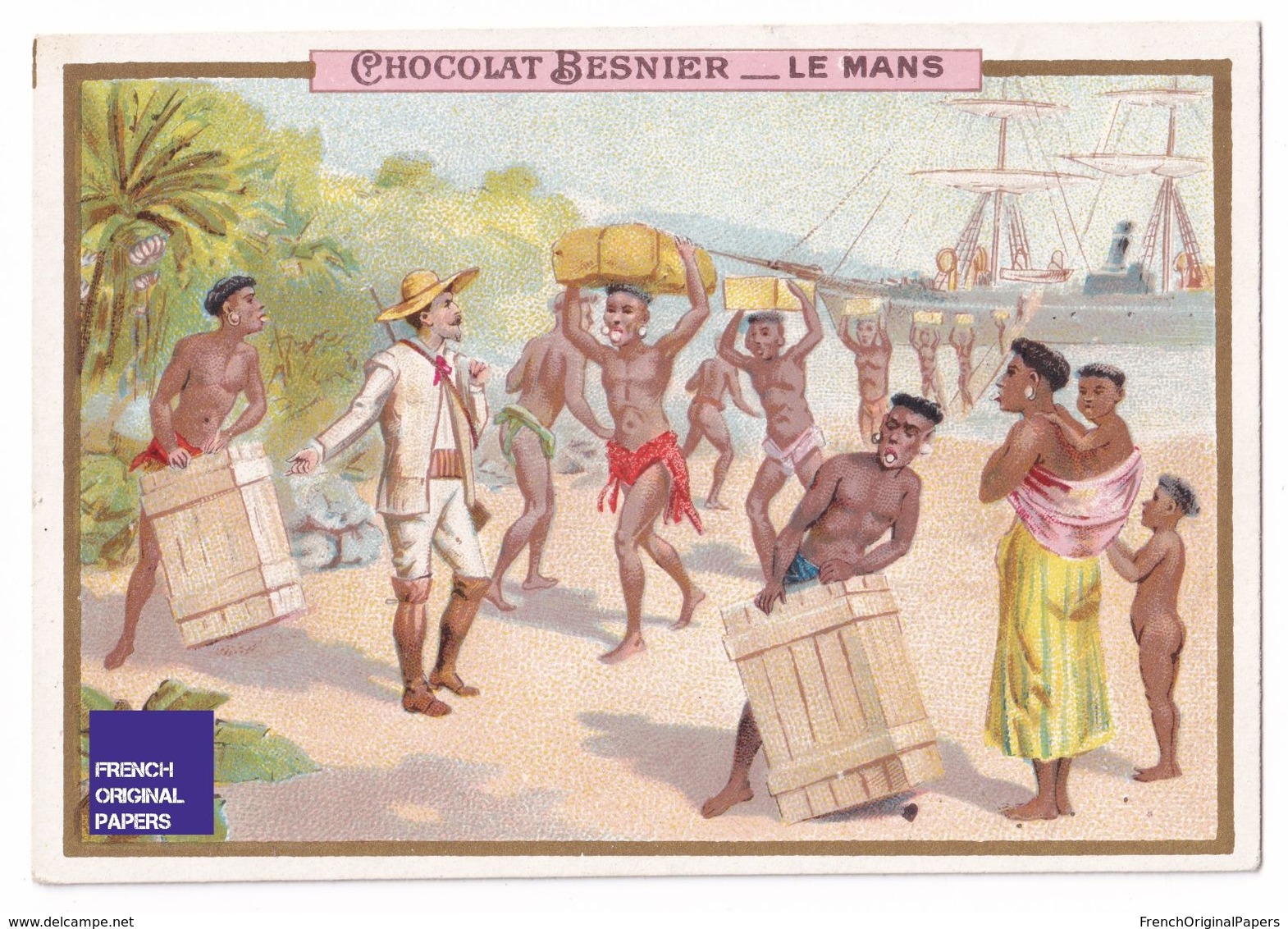 Rare Chromo Chocolat Besnier 1895 Thème Colon Colonie Explorateur Afrique Bateau Commerce Amérique Voilier A37-47 - Other & Unclassified