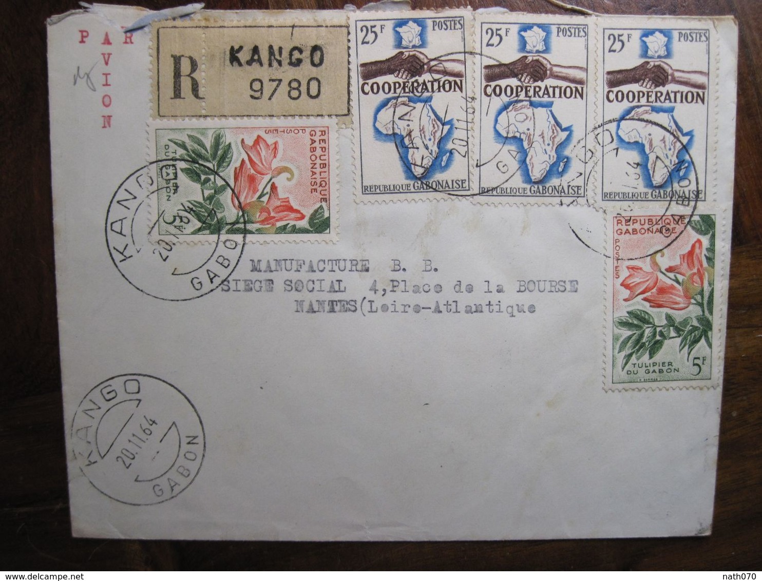GABON 1964 KANGO Recommandé Reco AEF Par Avion Air Mail Lettre Enveloppe Cover Colonie Airmail - Gabón (1960-...)