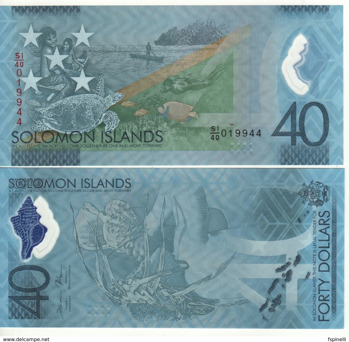 SOLOMON. Islands $ 40.  New POLIMER  Commemorative Issue. P37   (ND  2018  Turtle + Conch Shell At Back) - Isla Salomon