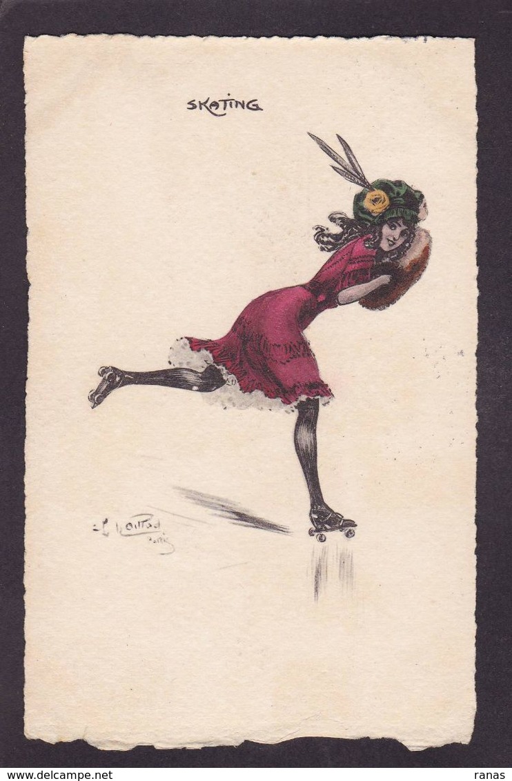 CPA Naillod Charles Art Nouveau Femme Girl Woman érotisme éros Circulé Mode Chapeau Skating Patins à Roulettes - Naillod