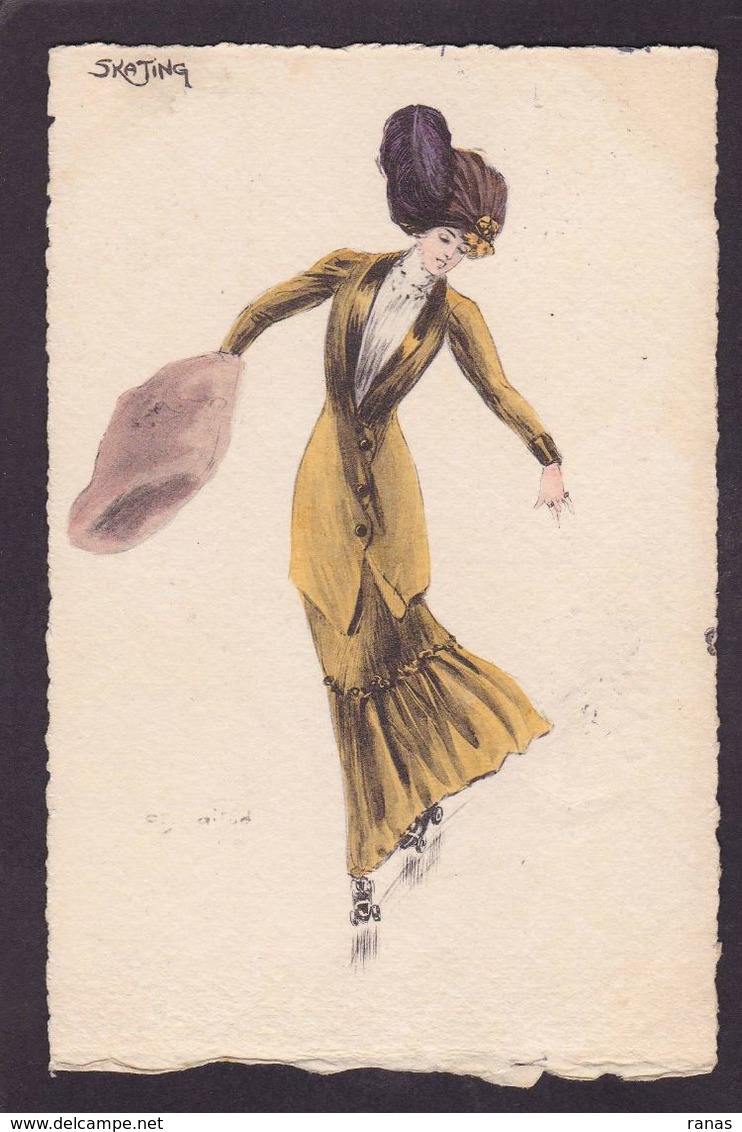 CPA Naillod Charles Art Nouveau Femme Girl Woman érotisme éros Circulé Mode Chapeau Skating Patins à Roulettes - Naillod