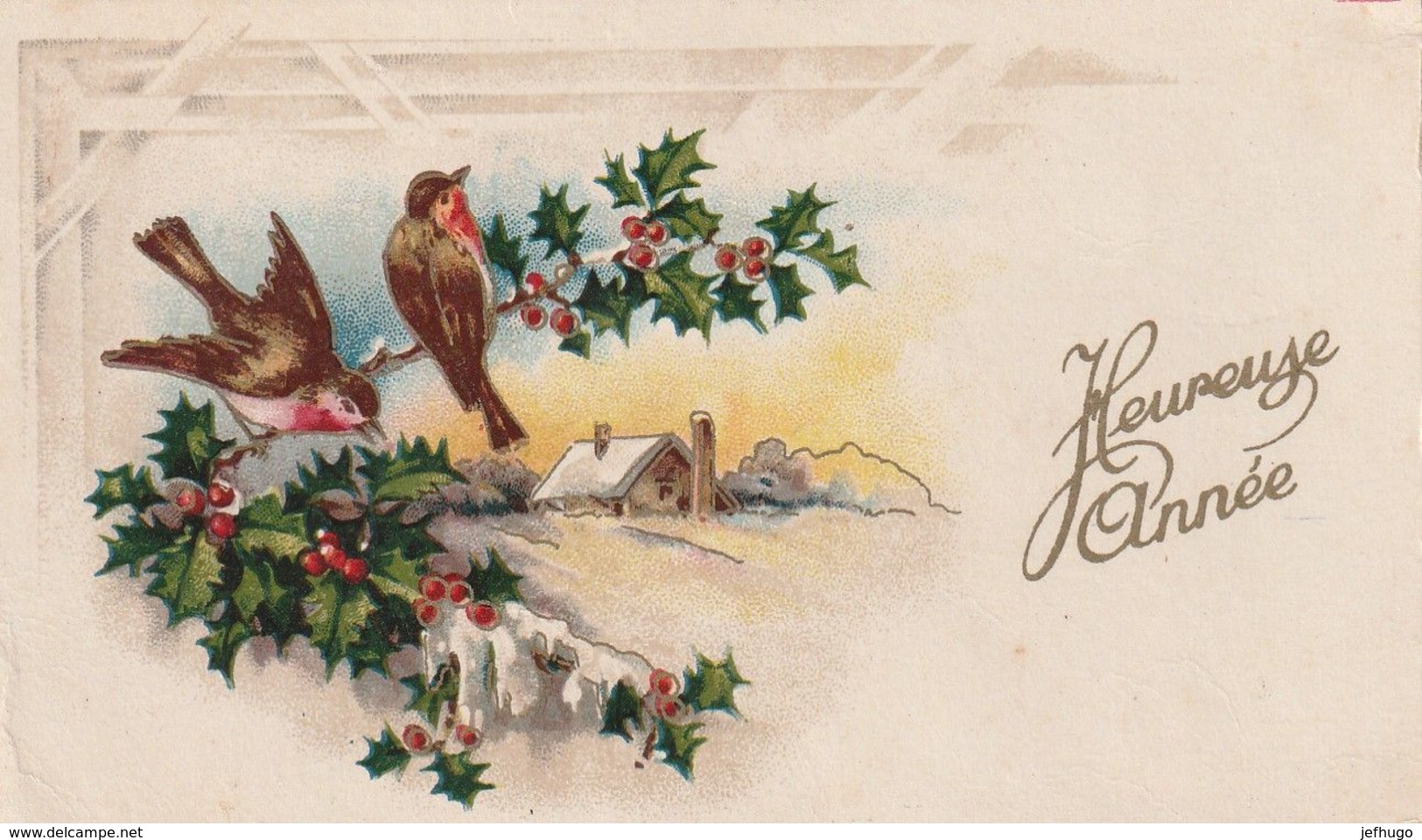 959 - MIGNONETTE HEUREUSE ANNEE . HOUE OISEAUX MAISON PAYSAGE ENNEIGE . FOX 540 - Anno Nuovo