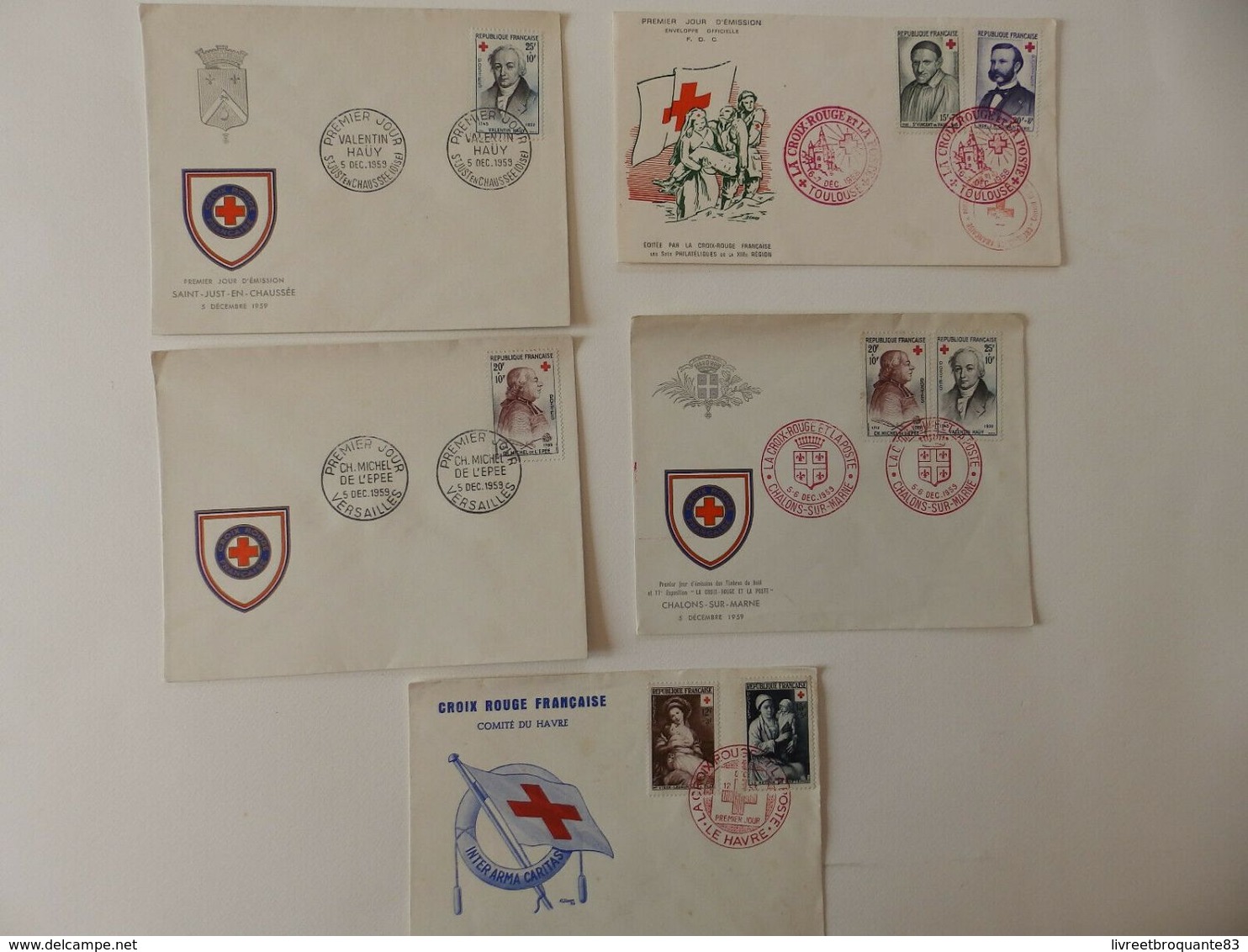 FDC LOT LETTRES PREMIER JOUR ÉMISSION CROIX ROUGE DES ANNEES 1950 - 1950-1959