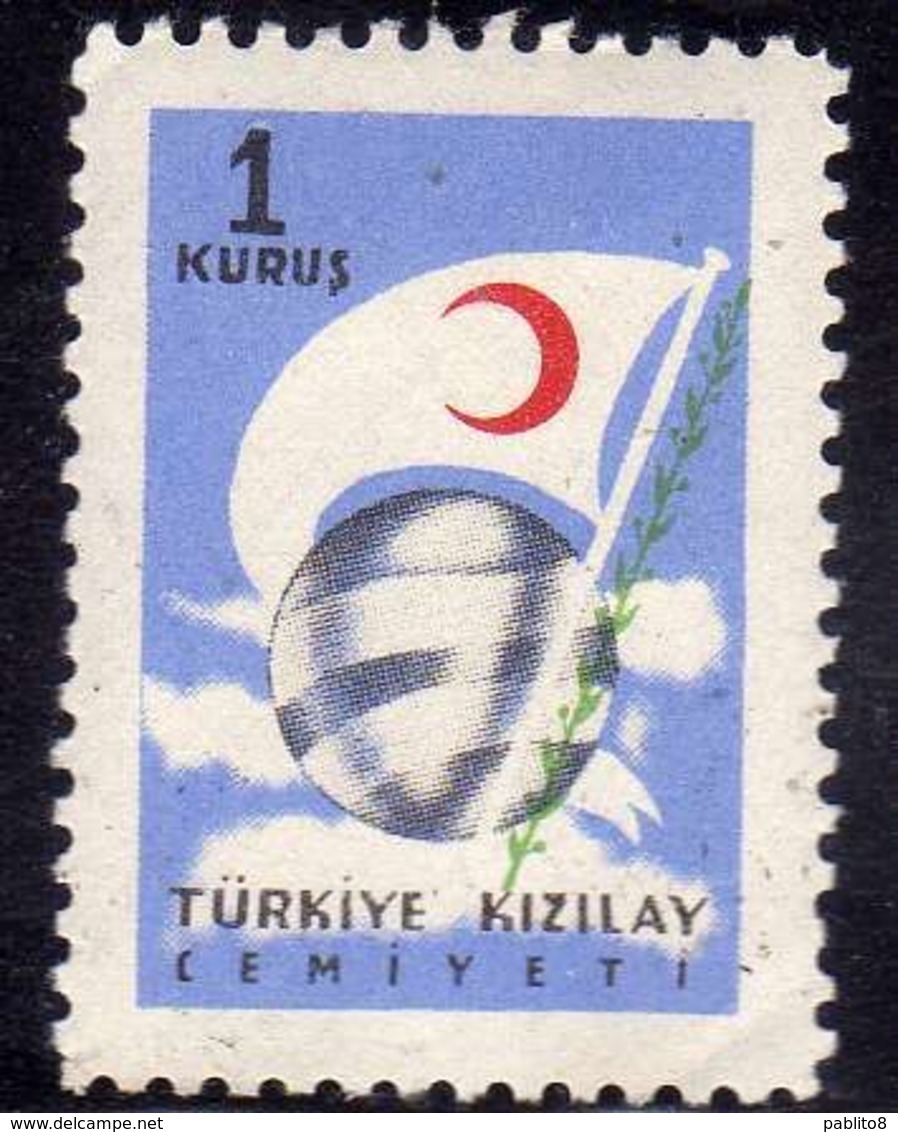 TURCHIA TURKÍA TURKEY 1954 POSTAL TAX SEGNATASSE GLOBE AND FLAG GLOBO E BANDIERA 1k MNH - Timbres-taxe