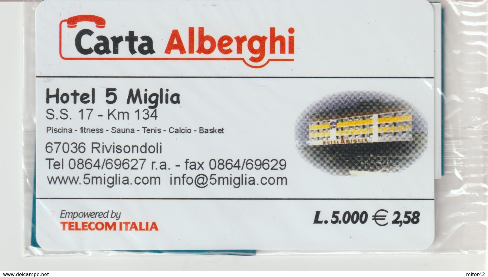 5-Carta Alberghi-Hotel 5 Miglia-Rivisondoli-Nuova In Confezione Originale - Speciaal Gebruik