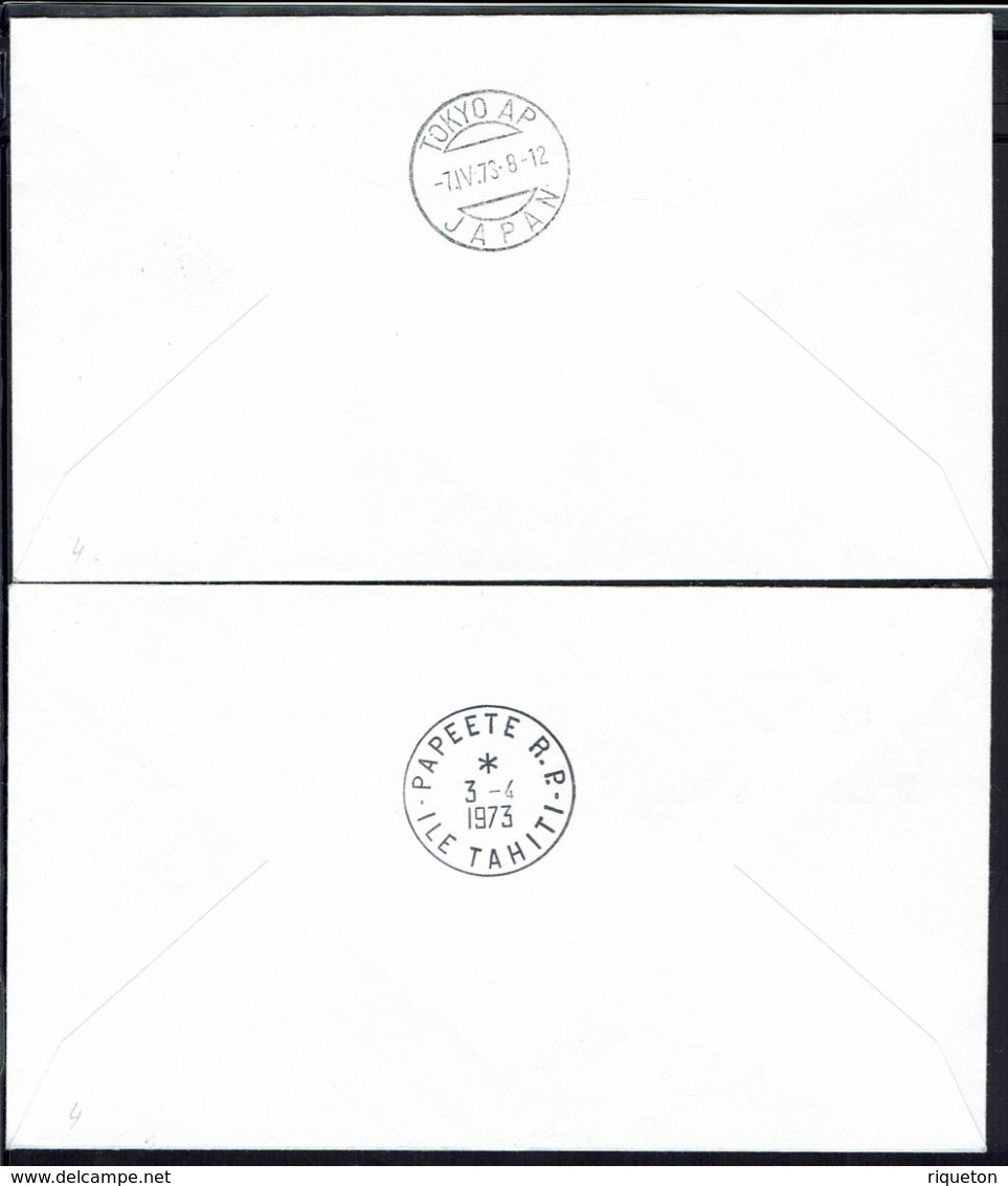 Polynésie Fr - Japon - 1973 - Deux Enveloppes Premier Vol Régulier Trans-Pacifique D'Air France Papeete Tokio Et Retour. - Lettres & Documents