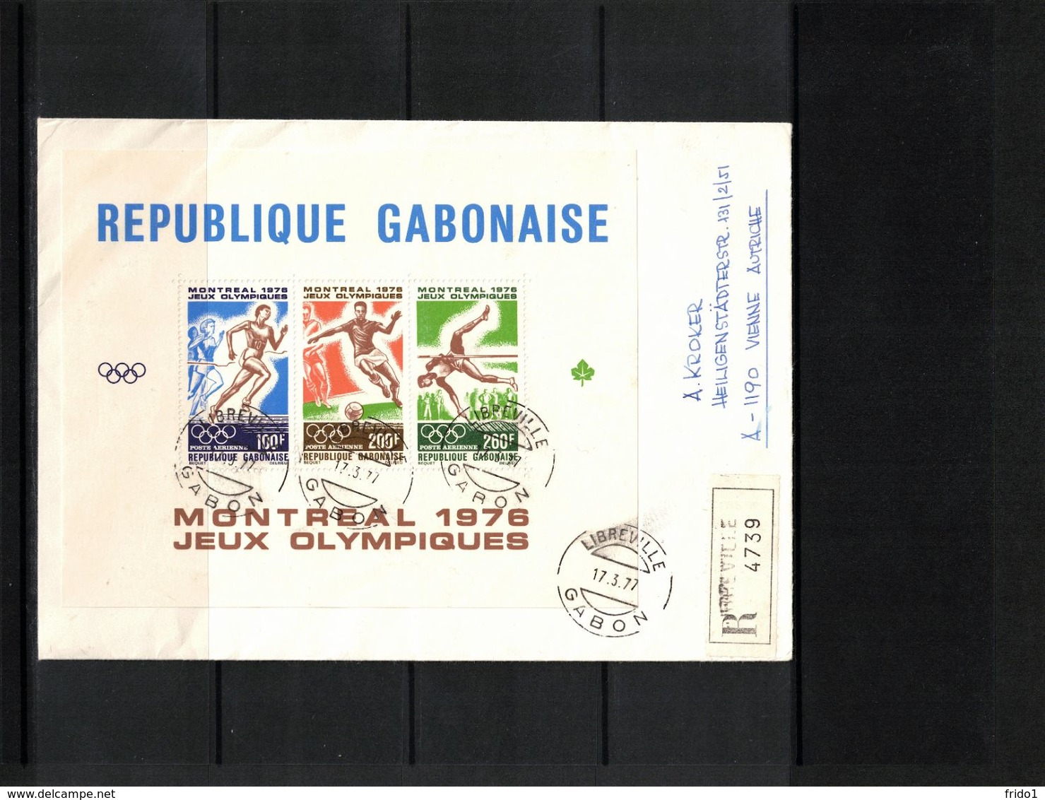 Gabon 1976 Olympic Games Montreal Block Interesting Registered Letter - Verano 1976: Montréal