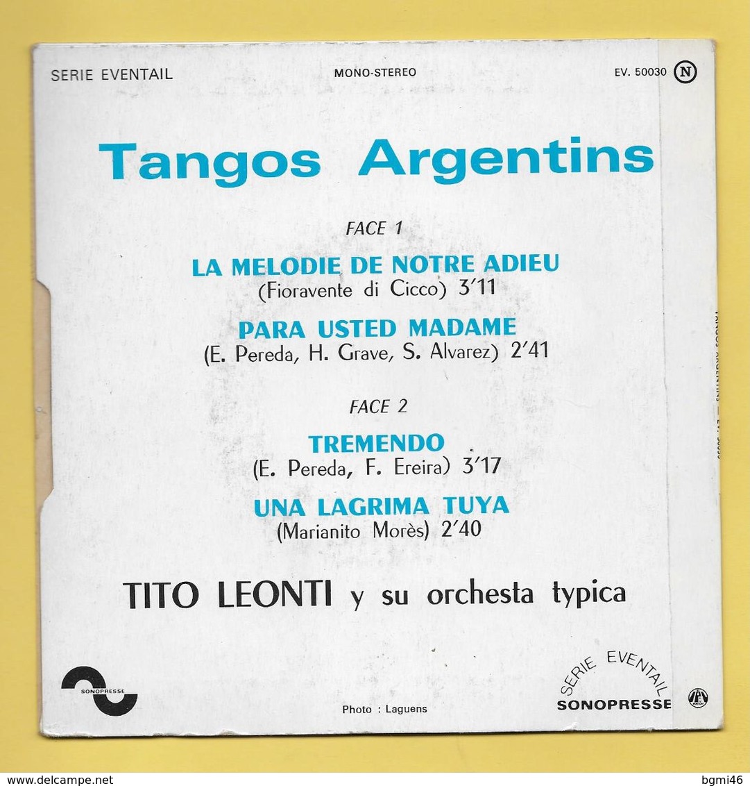 Disque Vinyle 45 Tours : TITO LEONTI  :  TANGOS ARGENTINS..voir Les 4 Titres Dans La Description..Scan A  : Voir 2 Scans - Instrumentaal