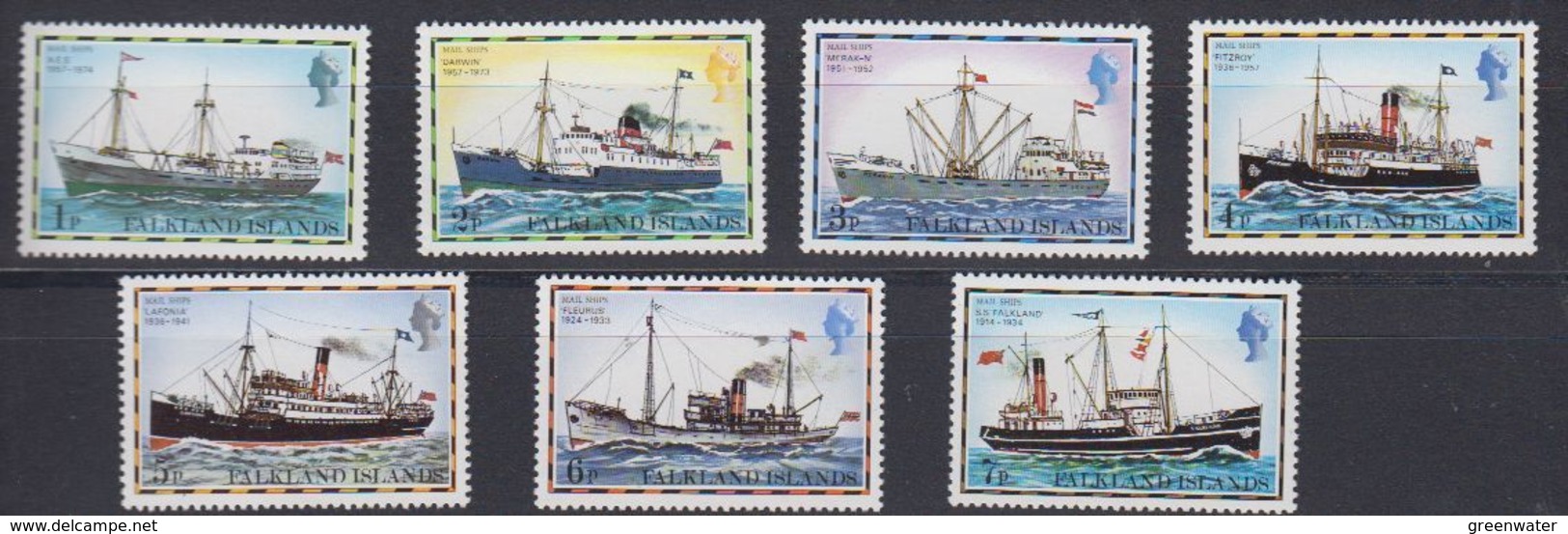 Falkland Islands 1974 Definitives / Mail Ships Low Values 7v ** Mnh (48681) - Falkland Islands