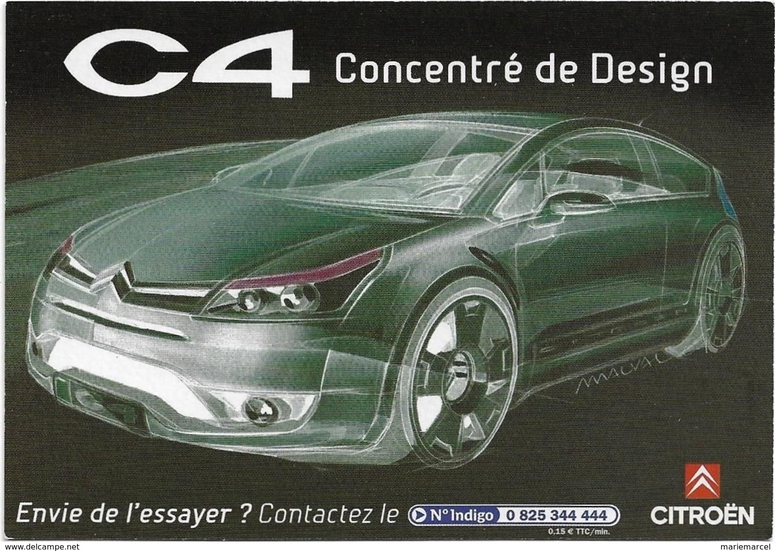 CITROËN C2 Et C4 - LOT DE 4 Cart'Com Pub.  - Pour La C2 Edition Limitée Du Parfum D'Ambiance - (Voir Scan) - Passenger Cars