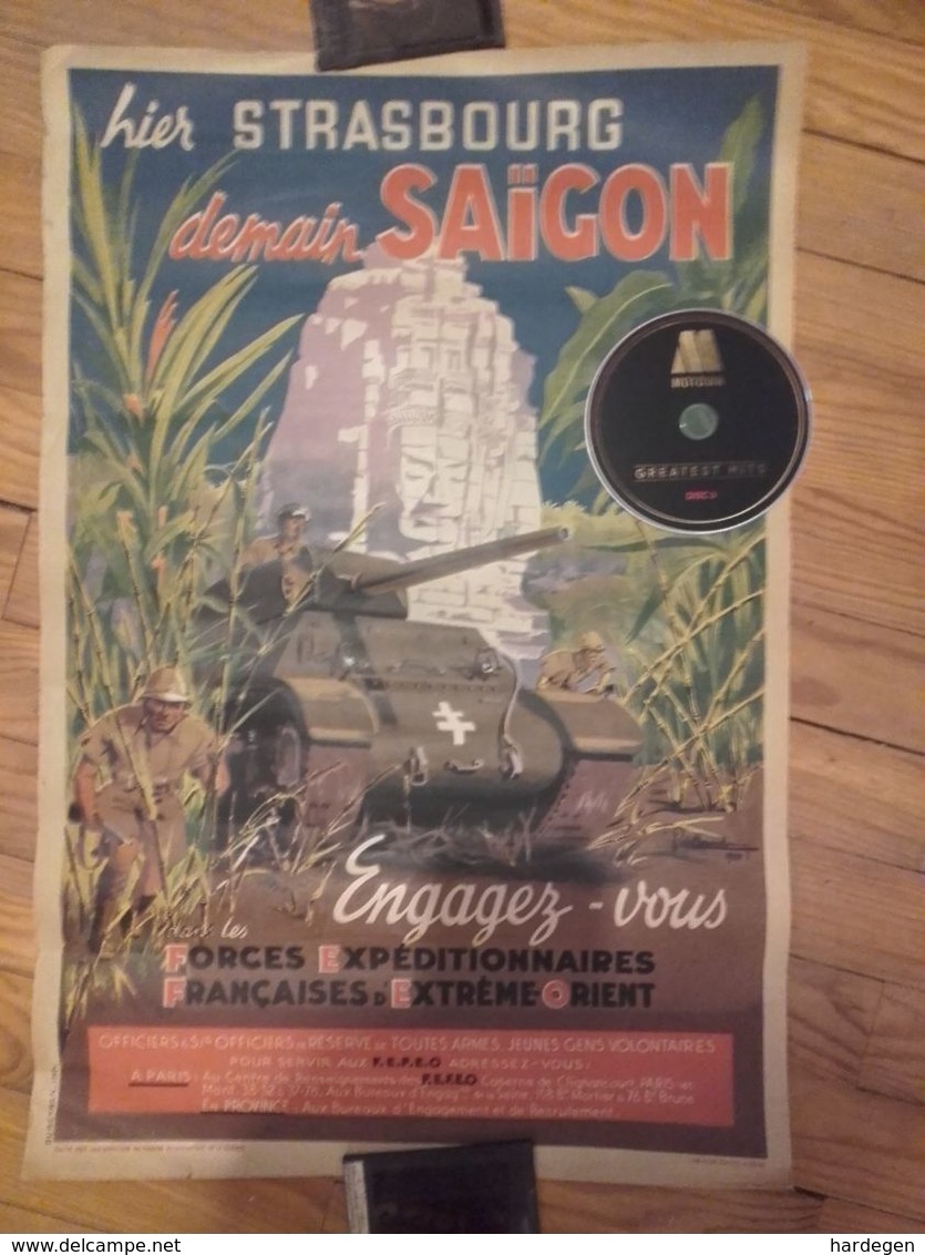 Affiche INDOCHINE EXTREME ORIENT HIER STRASBOURG DEMAIN SAIGON 1944 - Aviation