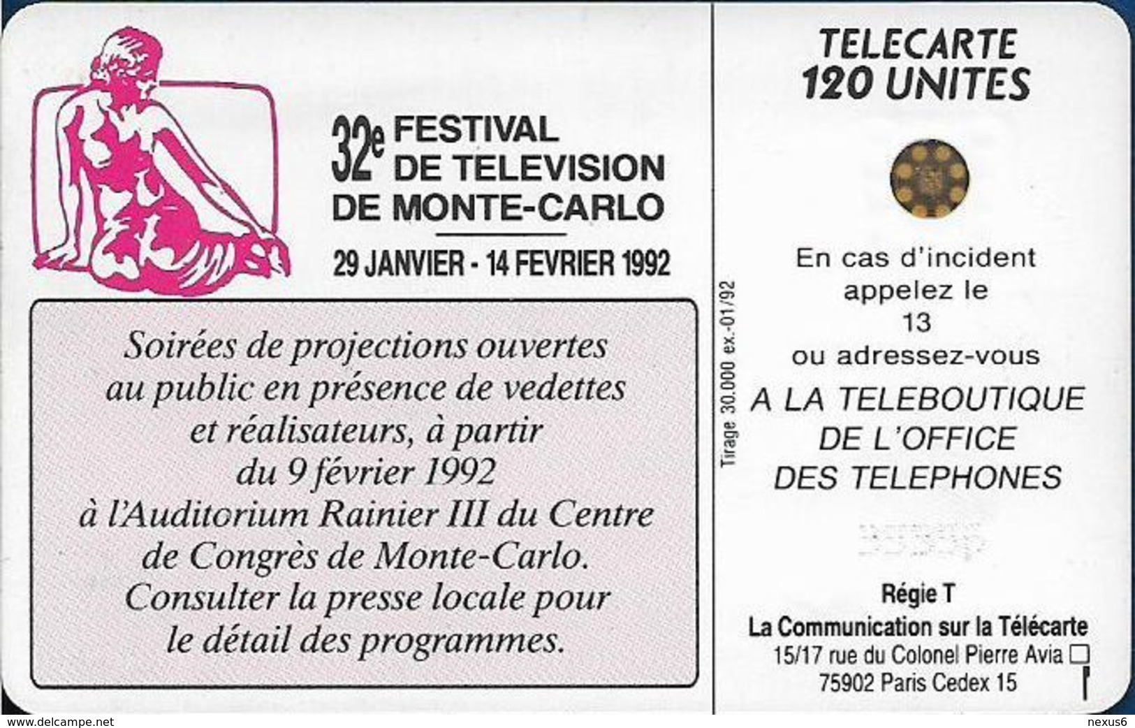 Monaco - MF22b (356) - Festival De Télévision - Cn. 35356, SC4 SB, 01.1992, 120Units, 30.000ex, Used - Monaco