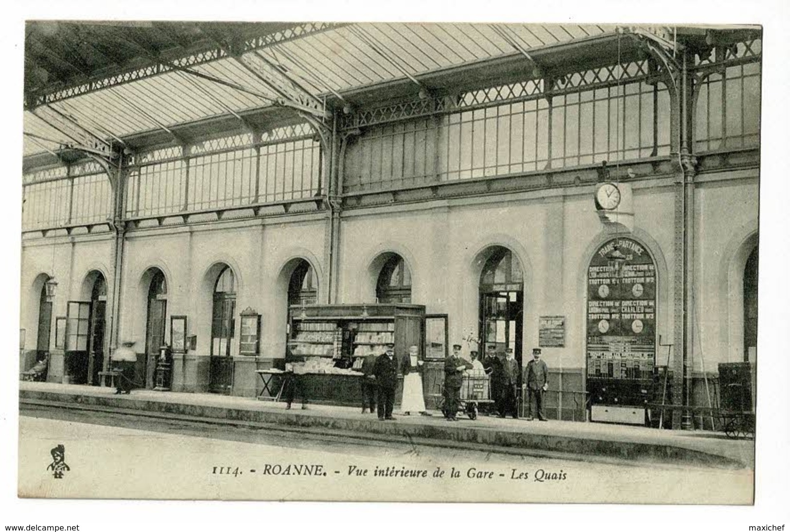 Roanne - Vue Intérieure De La Gare - Les Quais ( Animation, Kiosque à Journaux, Horaires Trains En Partence - Circ 1915 - Roanne