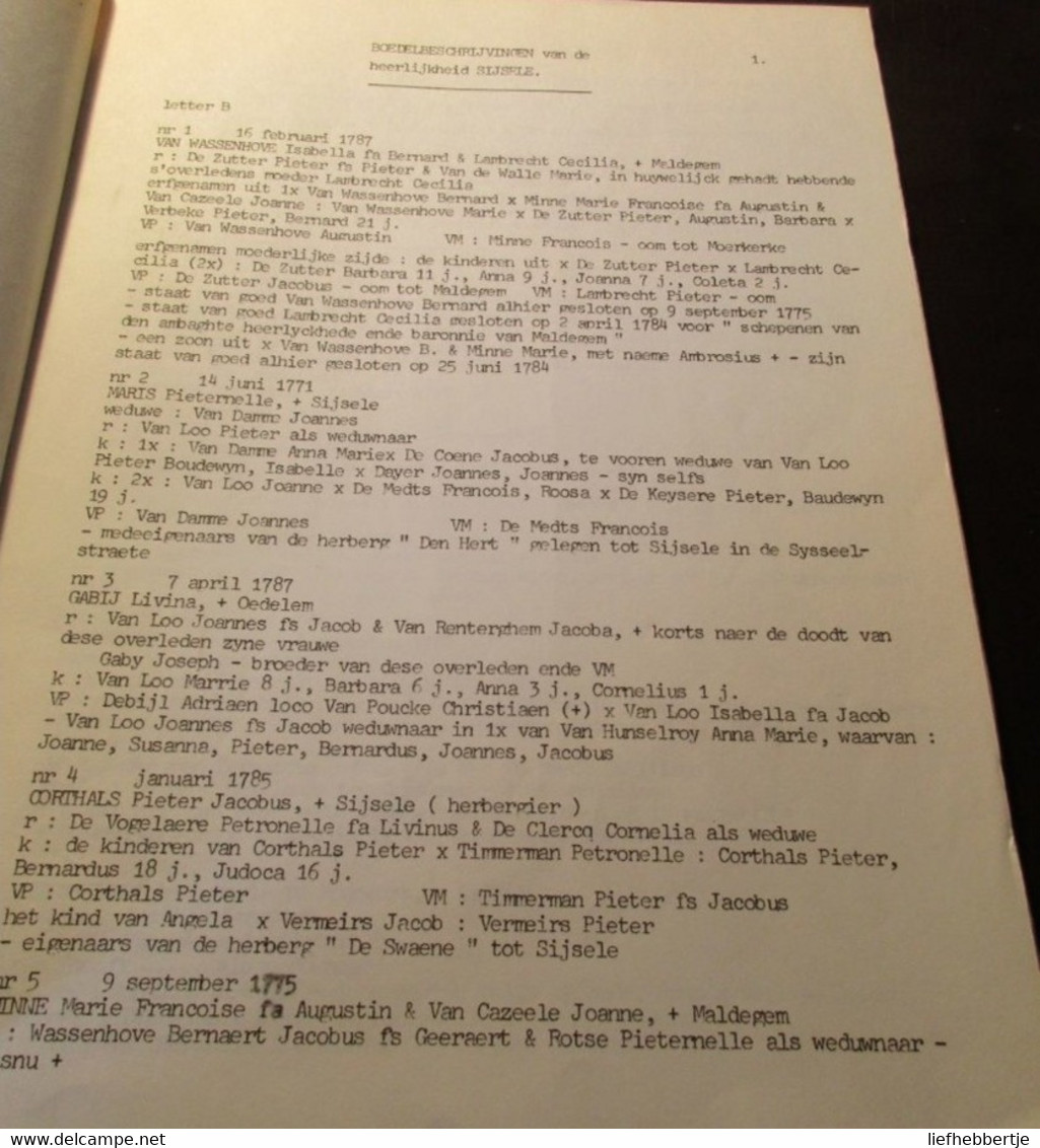 Boedelbeschrijvingen Van De Heerlijkheid Sijsele - Door R. Dewulf-Heus - 1978   -  Damme  -   Genealogie - Storia