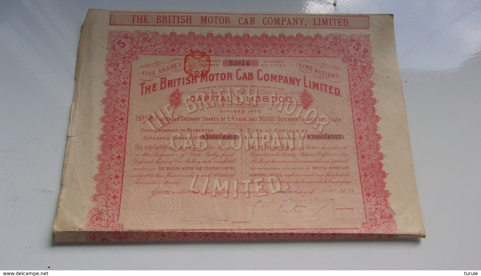 THE BRITISH MOTOR CAB COMPANY (1914) - Other & Unclassified