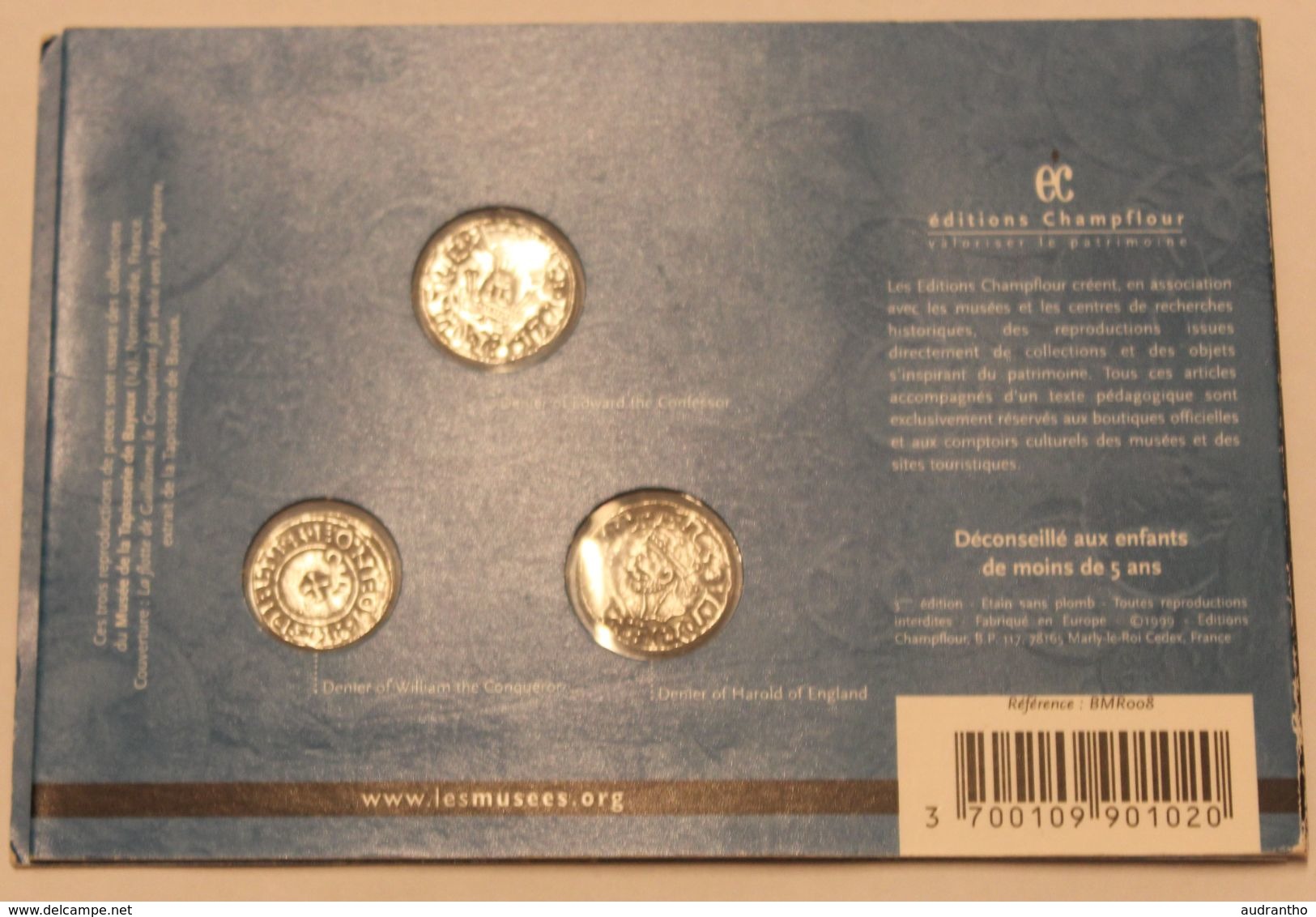 Plaque Reproduction De 3 Monnaies Médiévales Collection Art Et Patrimoine Moyen-âge N°2 éditions Champflour 1999 - Valse Munten