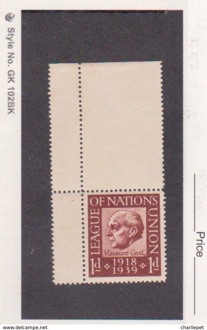 League Of Nations Union 1918-1939 Viscount Cecil Poster Stamp MNH - Nuovi