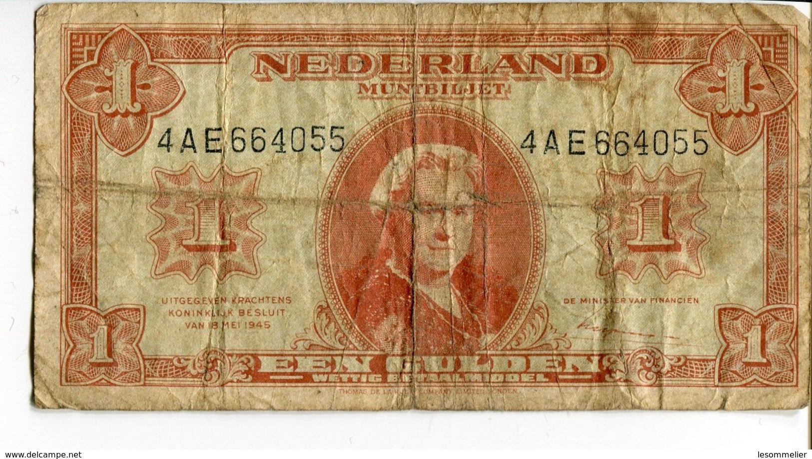 EEN GULDEN / 1945 / GULDEN / BILLET / MONNAIE / PAYS BAS / HOLLANDE / NEDERLAND / MULTBILJET - Sonstige & Ohne Zuordnung