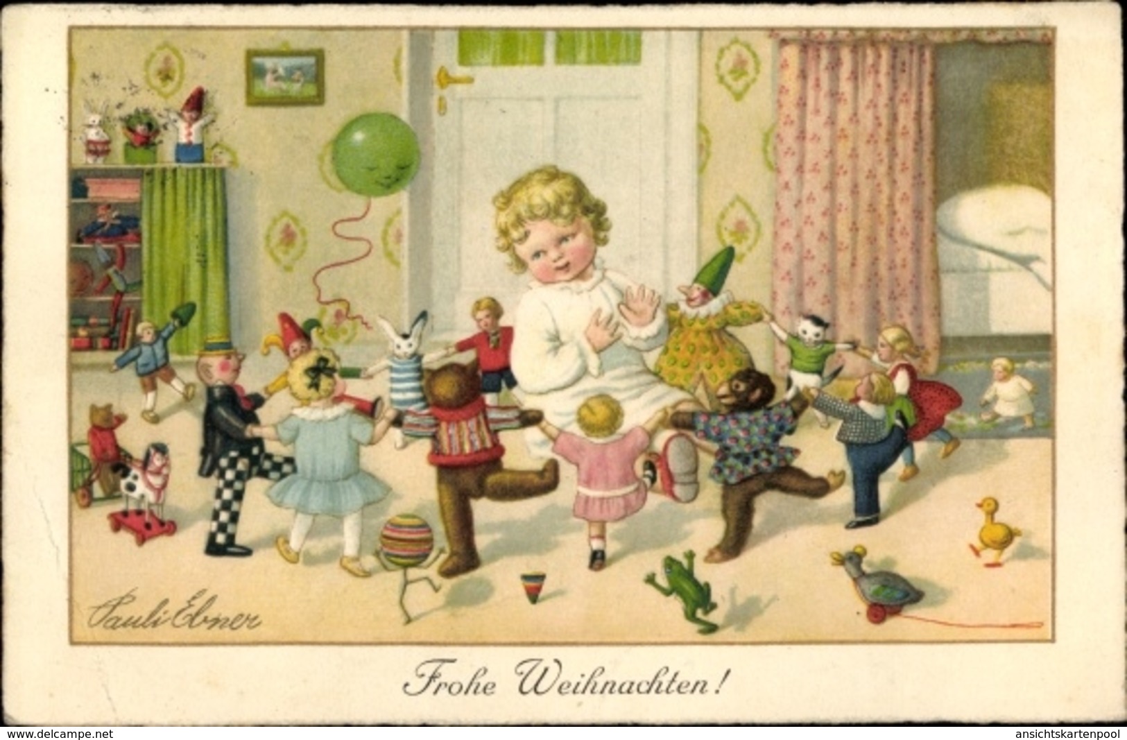 Artiste Cp Ebner, Pauli, Glückwunsch Weihnachten, Kleinkind, Tanzende Puppen, Teddy - Other & Unclassified