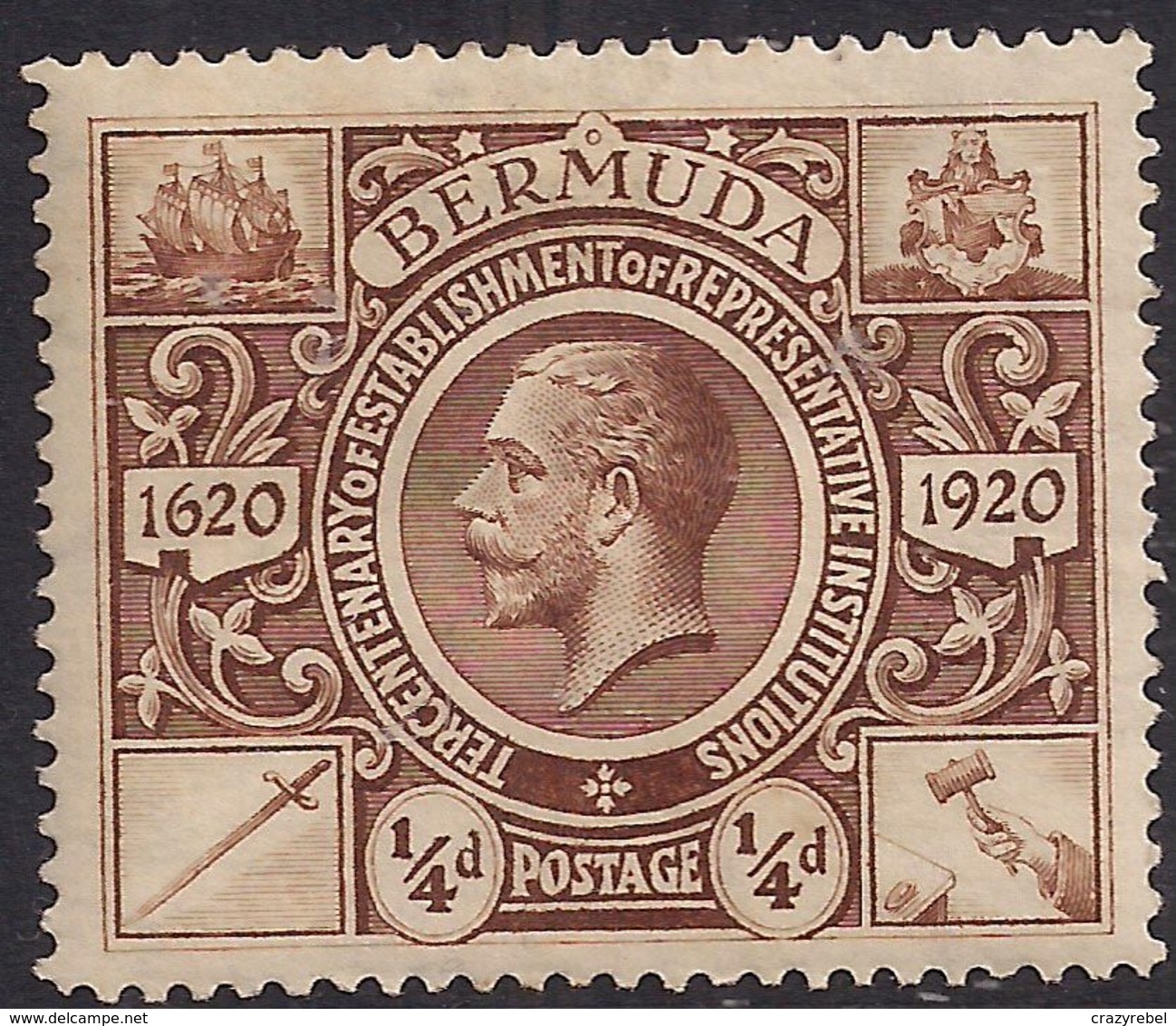 Bermuda 1920 KGV 1/4d Brown MM SG 74 ( R1037 ) - Bermuda