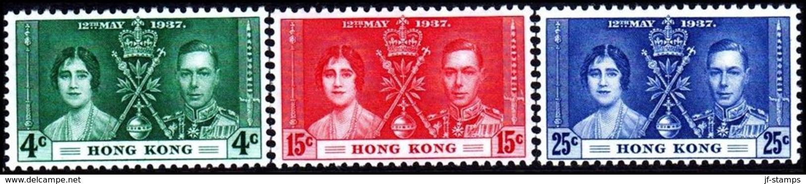 1937. HONG KONG. Coronation. Complete Set With 3 Stamps. Hinged. (Michel 136- 138) - JF364606 - Nuevos