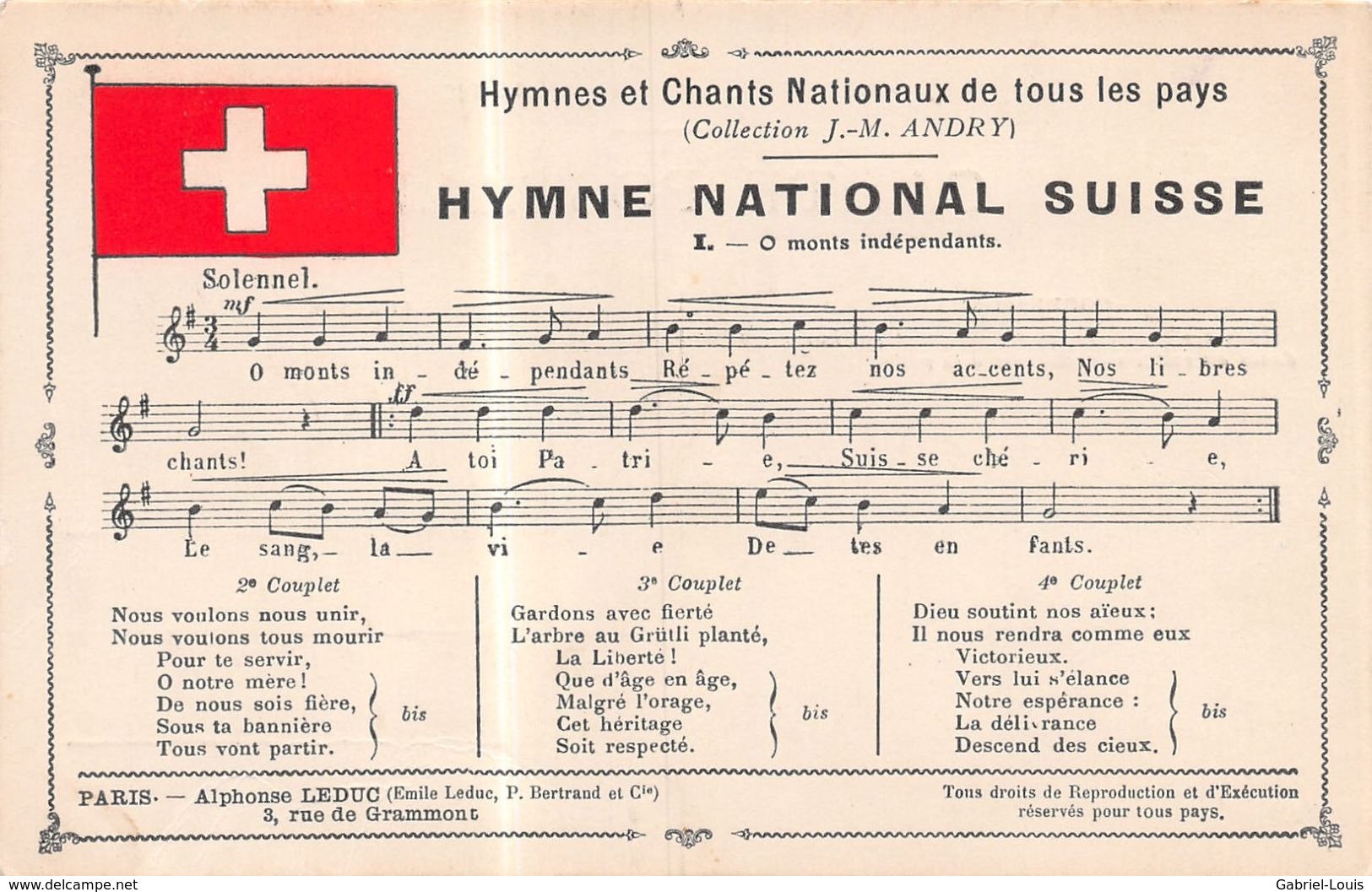 Ancien Hymne National Suisse - Hymnes  Et Chants Nationaux De Tous Les Pays - Sonstige & Ohne Zuordnung